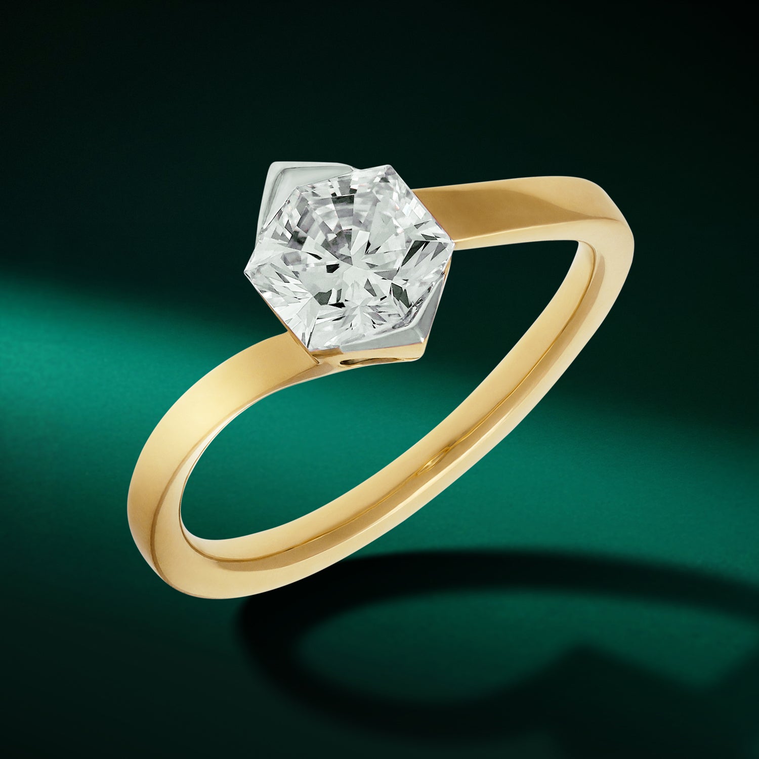 Gold Ring with Hexagon Brilliant-Cut Lab-Grown Diamond in a Sculpted Wrap Design | SKU : 0021912863