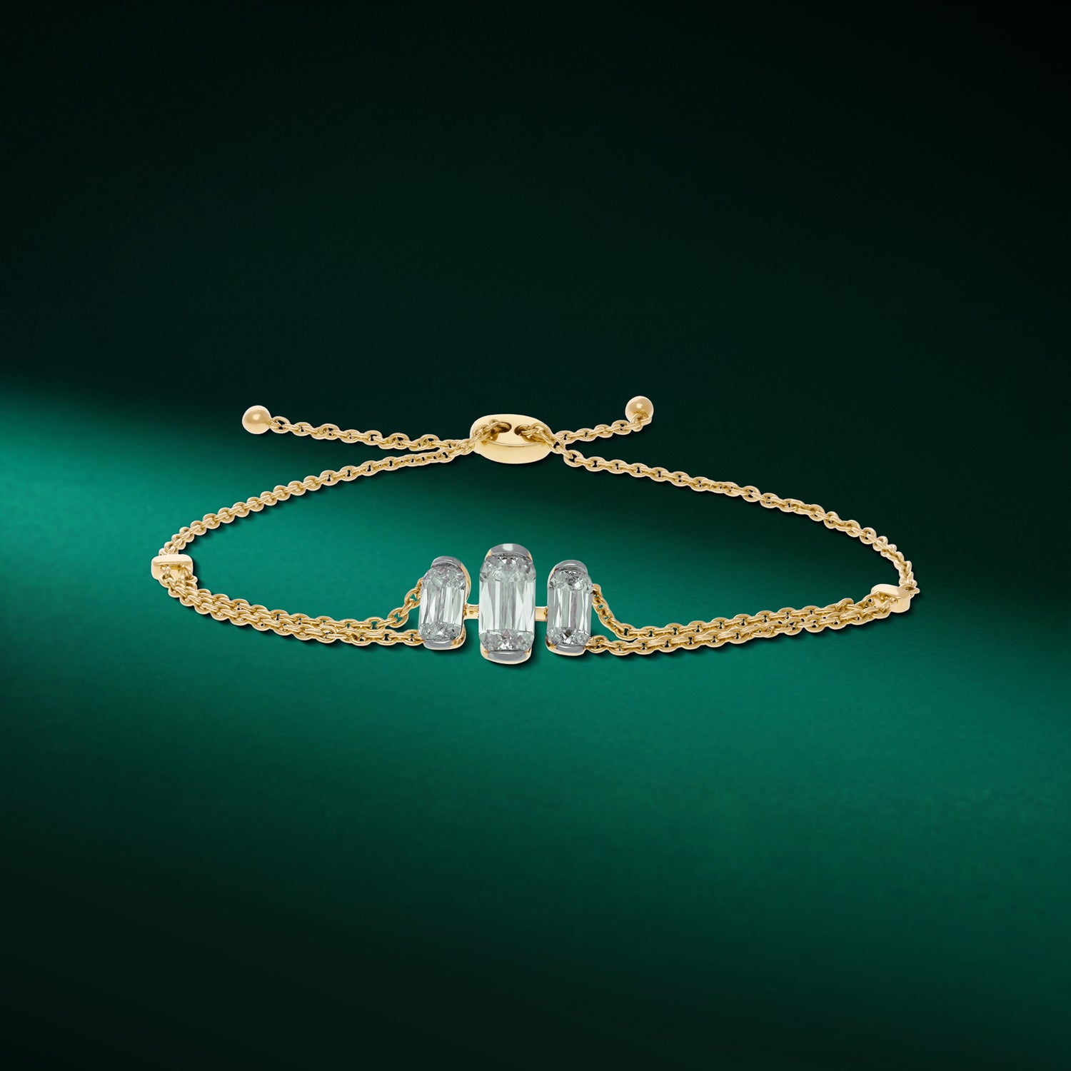 Adjustable Gold Chain Bracelet with Elongated Cushion-Cut Lab-Grown Diamonds | SKU : 0021912832