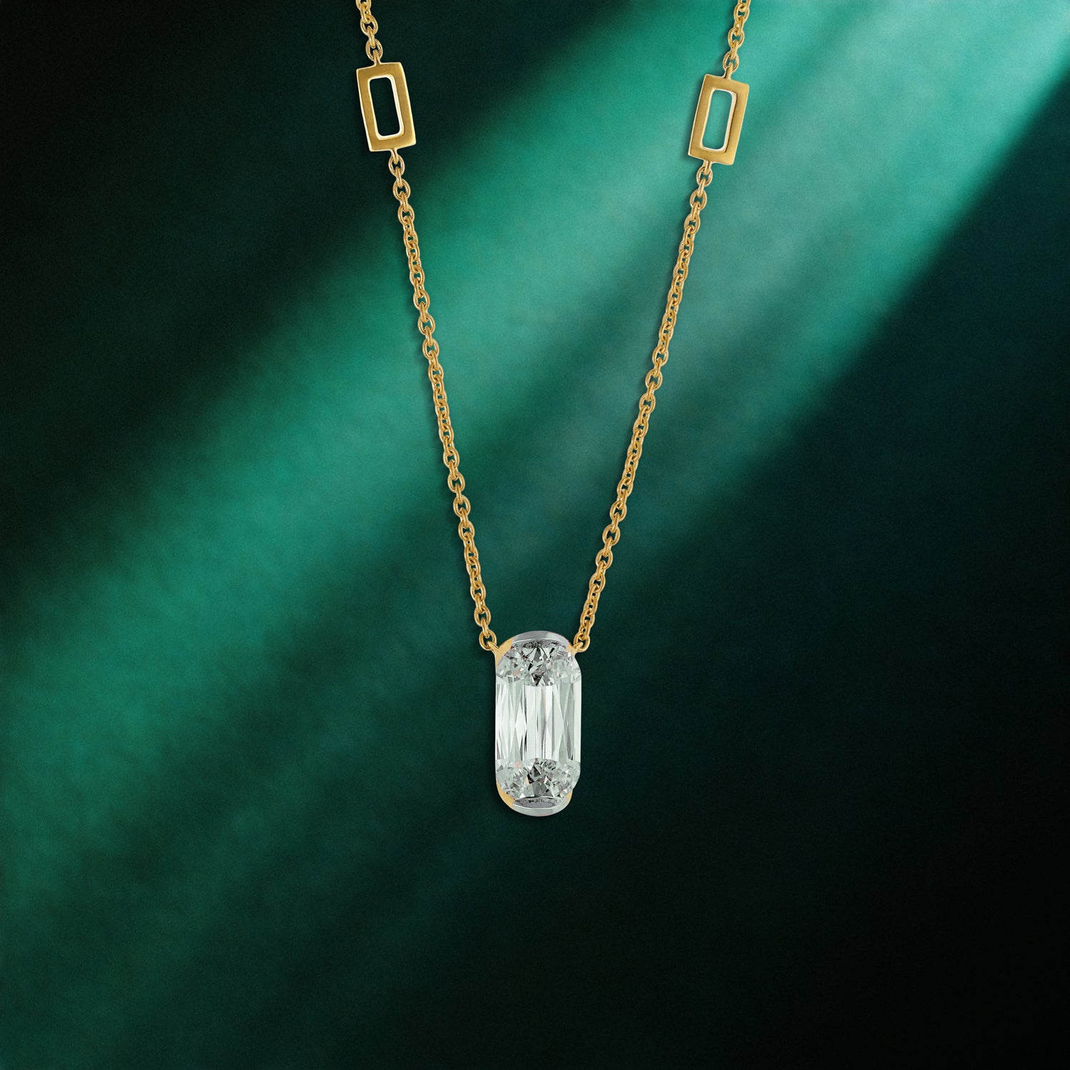 Elongated Cushion-Cut Lab-Grown Diamond Pendant on Gold Chain | SKU : 0021912801