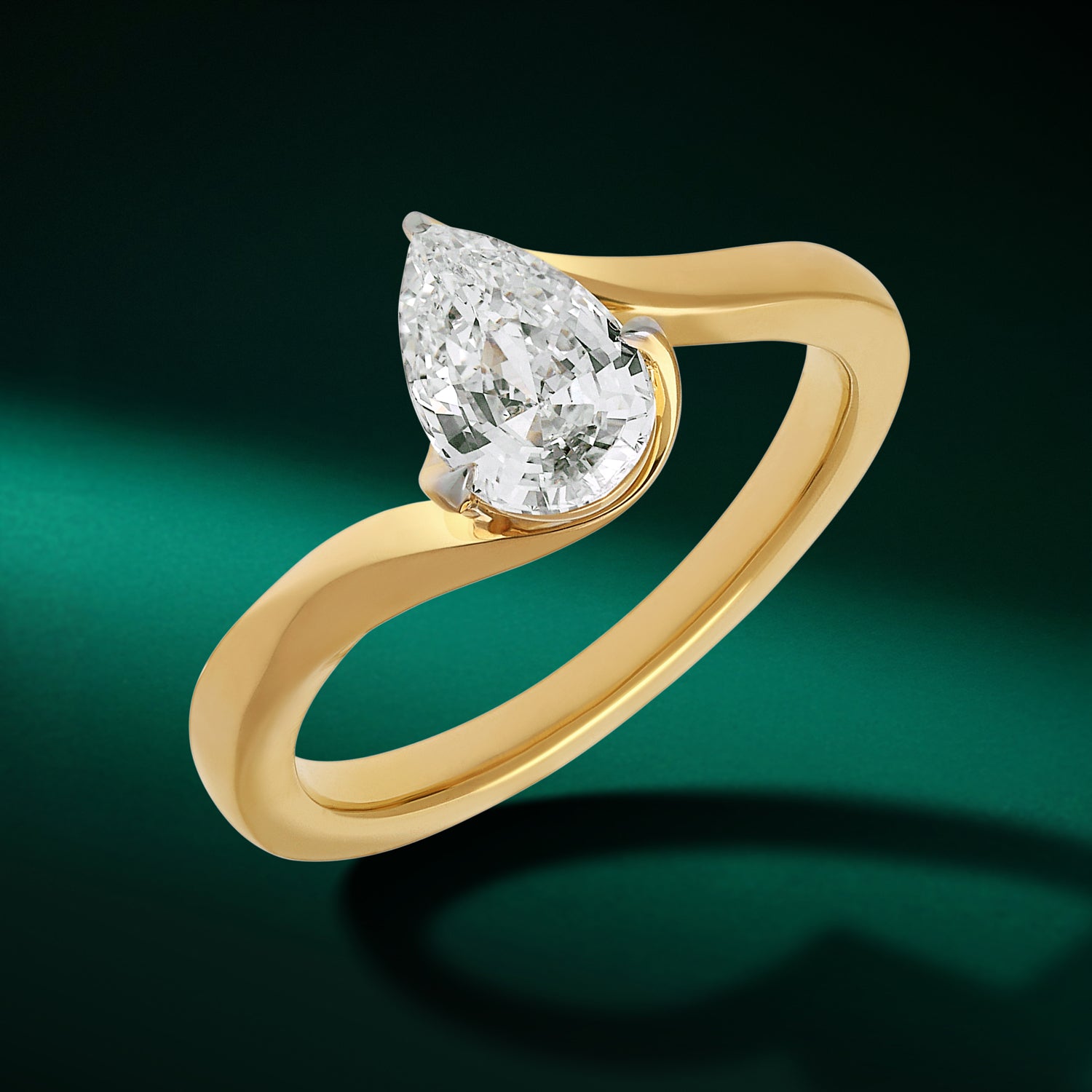 Gold Ring with Pear-Cut Lab-Grown Diamond in a Sculpted Wrap Setting | SKU : 0021916403