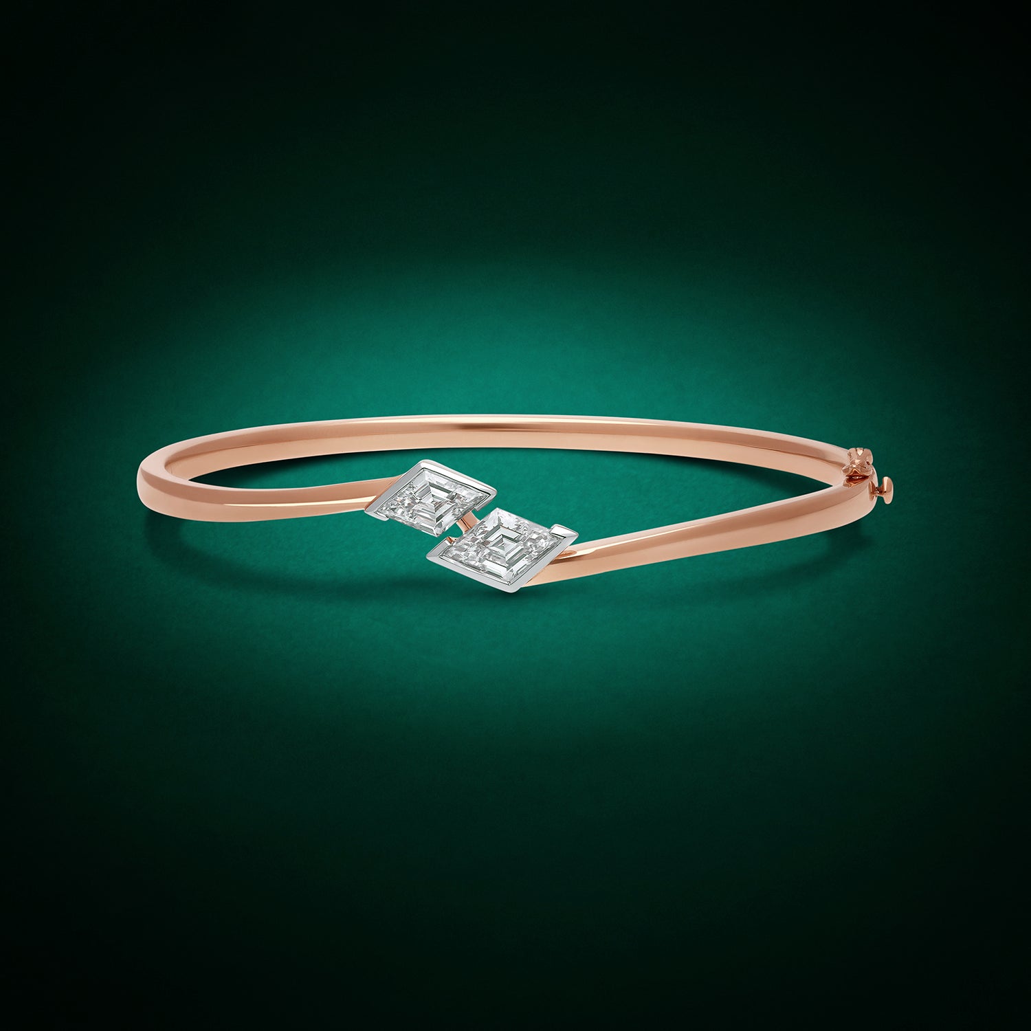 Rose Gold Sculpted Bangle with Twin Lozenge Pointed-Cut Lab-Grown Diamonds | SKU : 0021916830