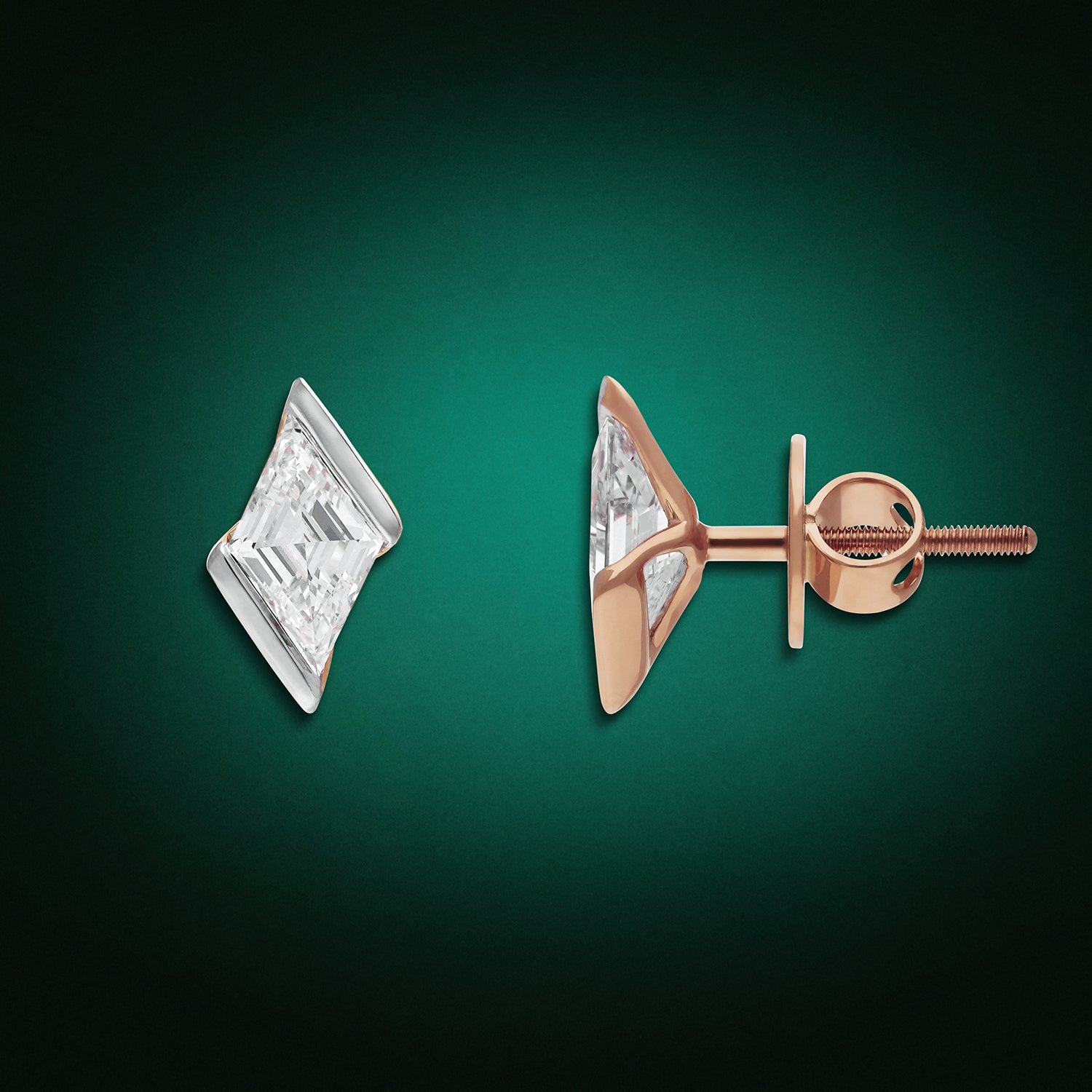 Rose Gold Stud Earrings with Lozenge Pointed-Cut Lab-Grown Diamonds | SKU : 0021916816