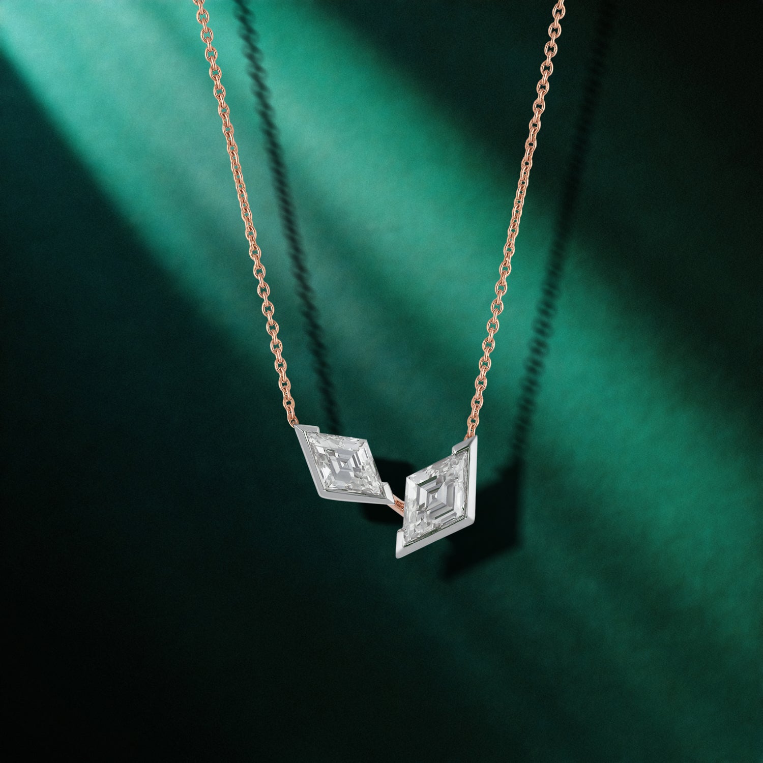 Rose Gold Chain Necklace with Twin Lozenge Pointed-Cut Lab-Grown Diamonds | SKU : 0021916809