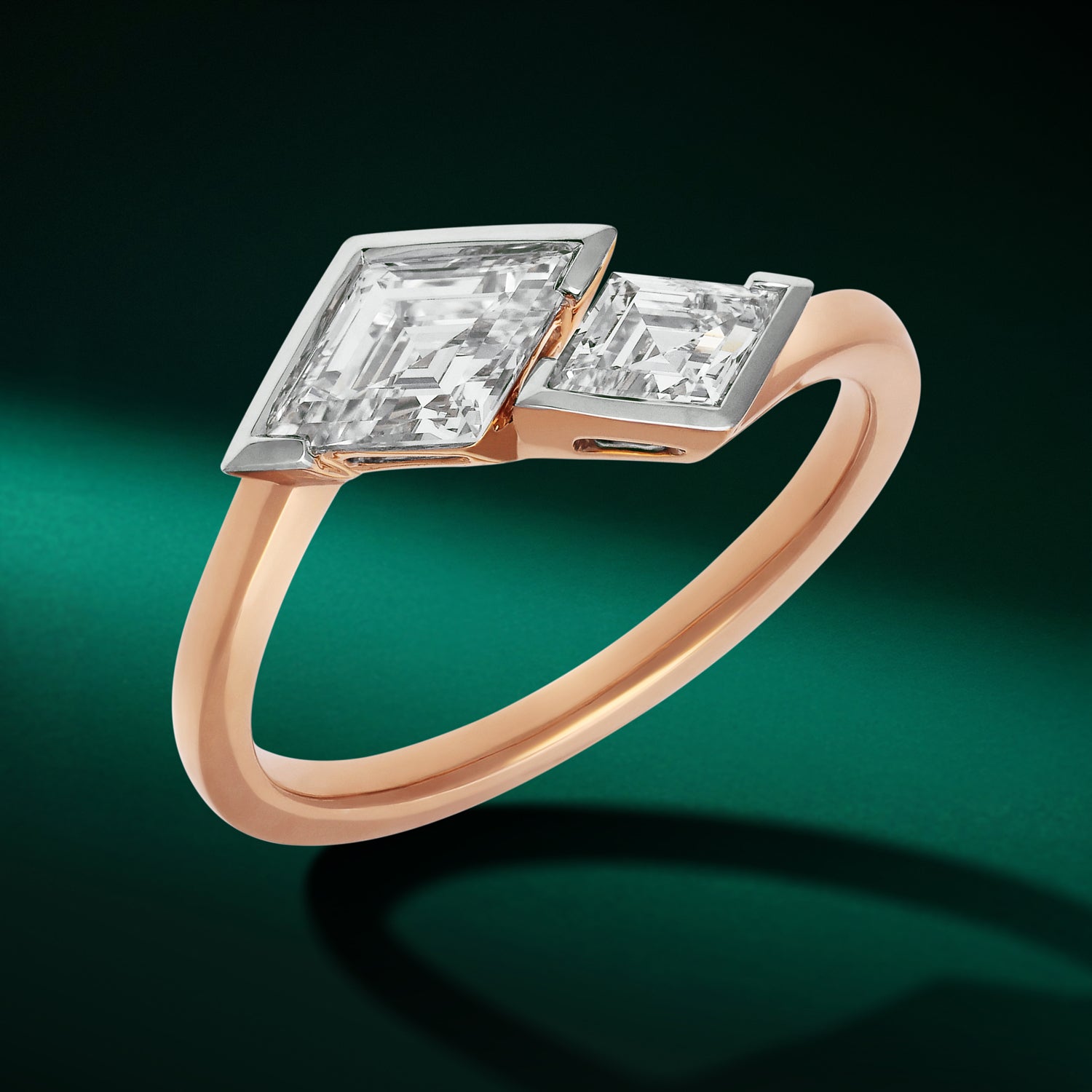 Rose Gold Ring with Twin Lozenge Pointed-Cut Lab-Grown Diamonds | SKU : 0021916823
