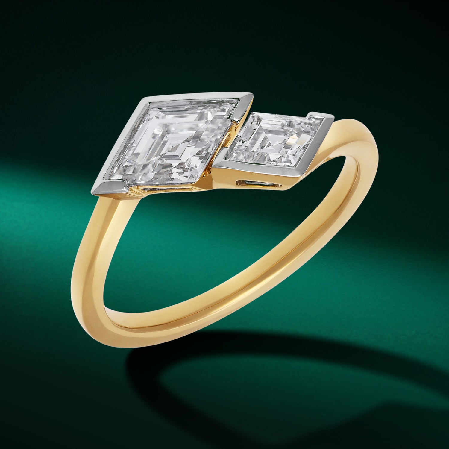 Gold Ring with Dual Lozenge Pointed-Cut Lab-Grown Diamonds in Sleek Geometric Setting | SKU : 0021911712