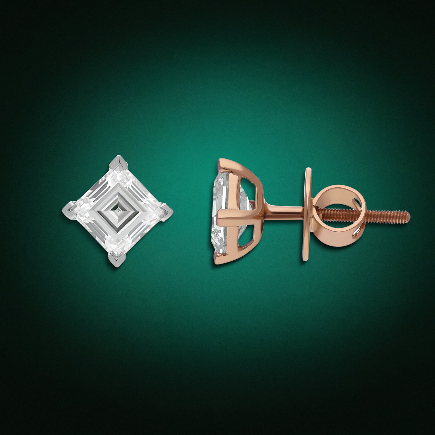 Rose Gold Stud Earrings with Square Step-Cut Lab-Grown Diamonds | SKU : 0021916892