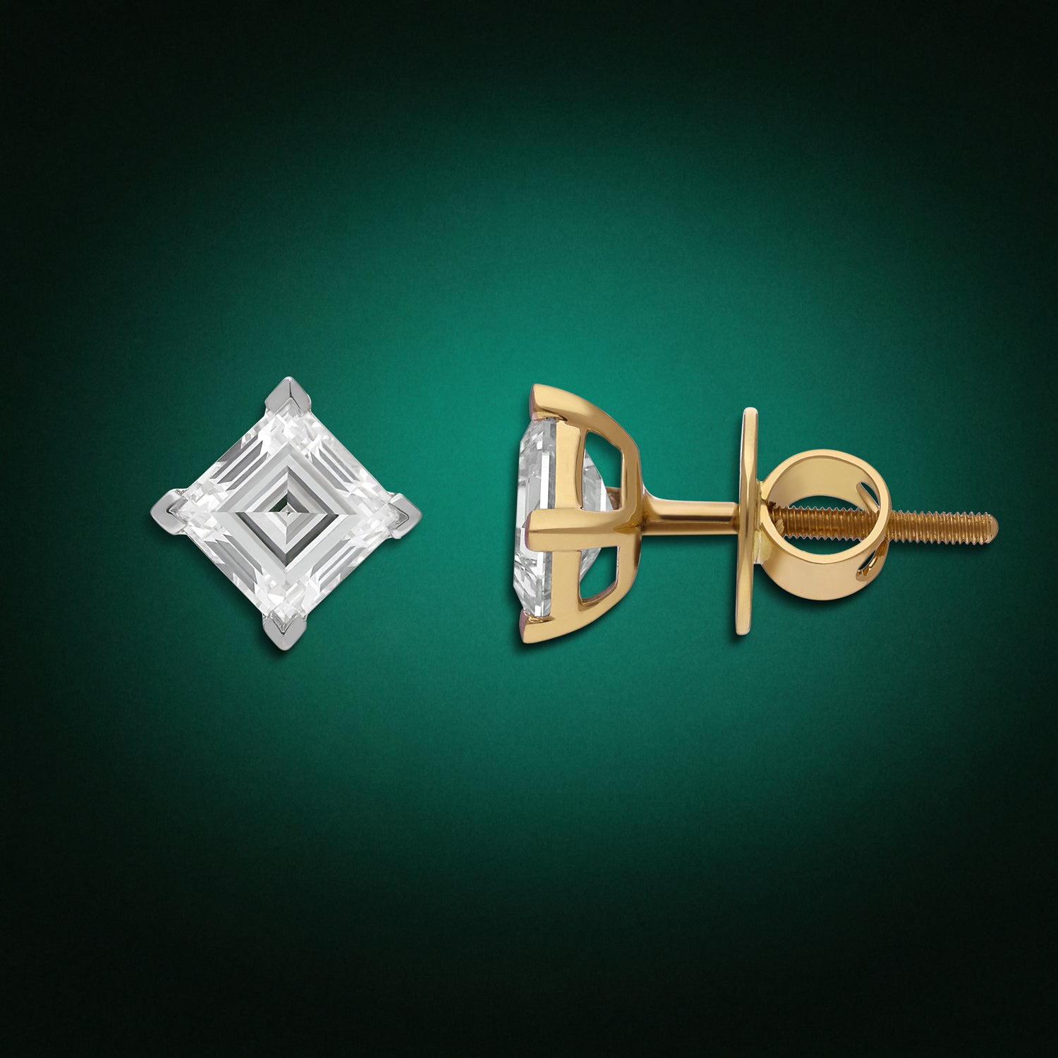 Square Step-Cut Lab-Grown Diamond Gold Earrings | SKU : 0021912924