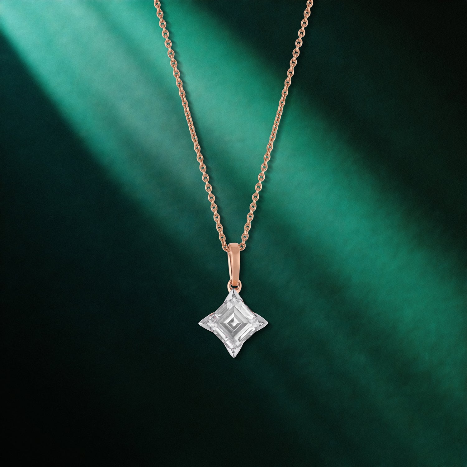 Rose Gold Necklace with Square Step-Cut Lab-Grown Diamond Pendant | SKU : 0021916885