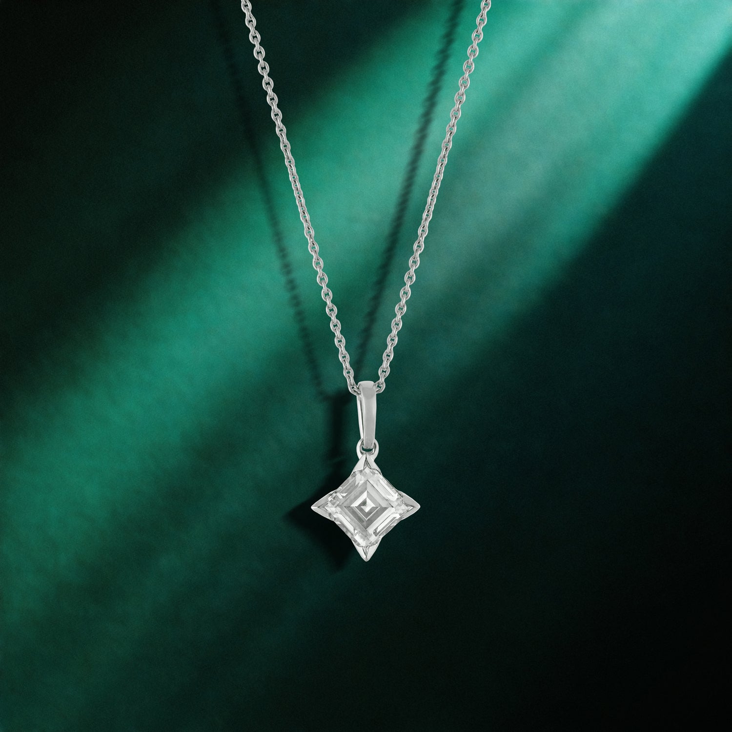 White Gold Chain Pendant Set with Kare-Cut Lab-Grown Diamond | SKU : 0021938696