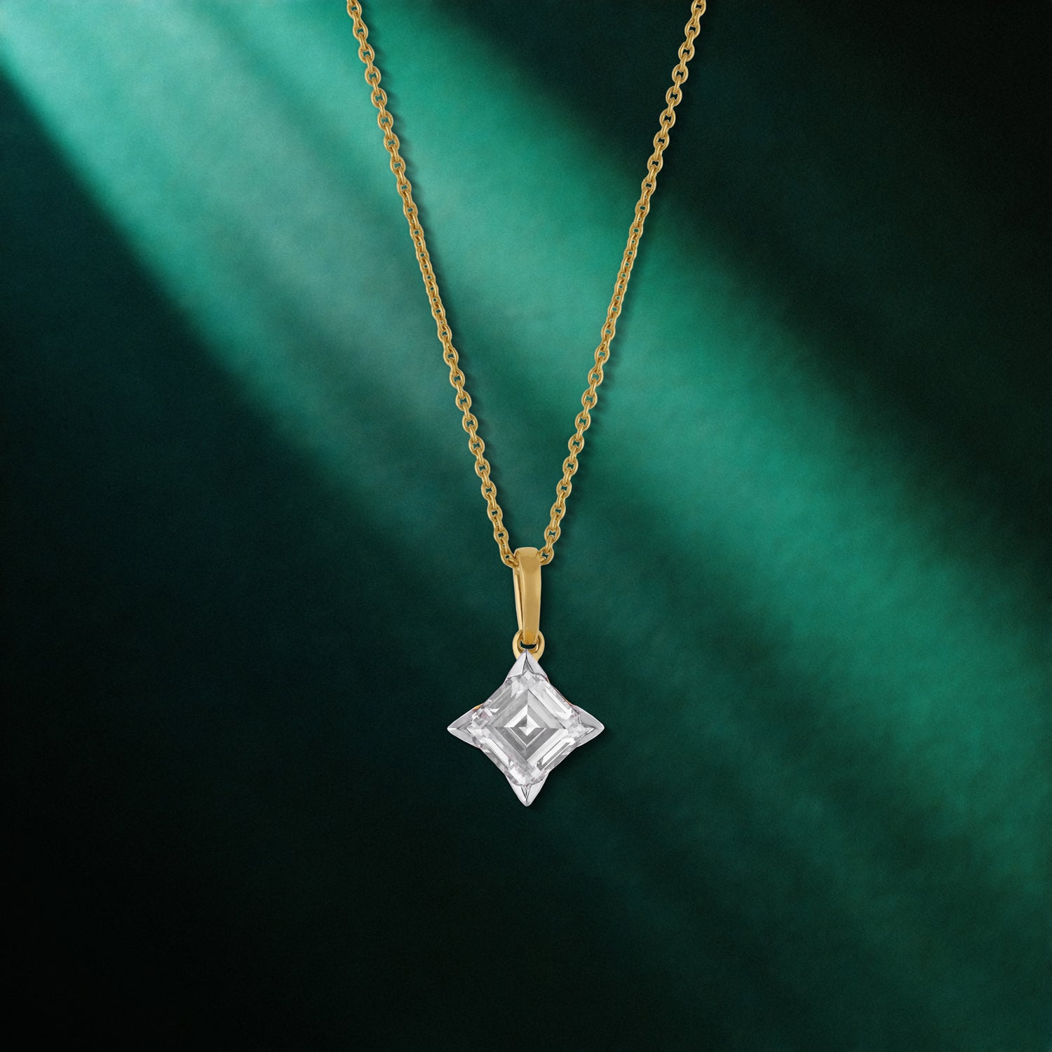 Gold Chain with Square Step-Cut Lab-Grown Diamond Pendant in a Diamond Silhouette | SKU : 0021912917