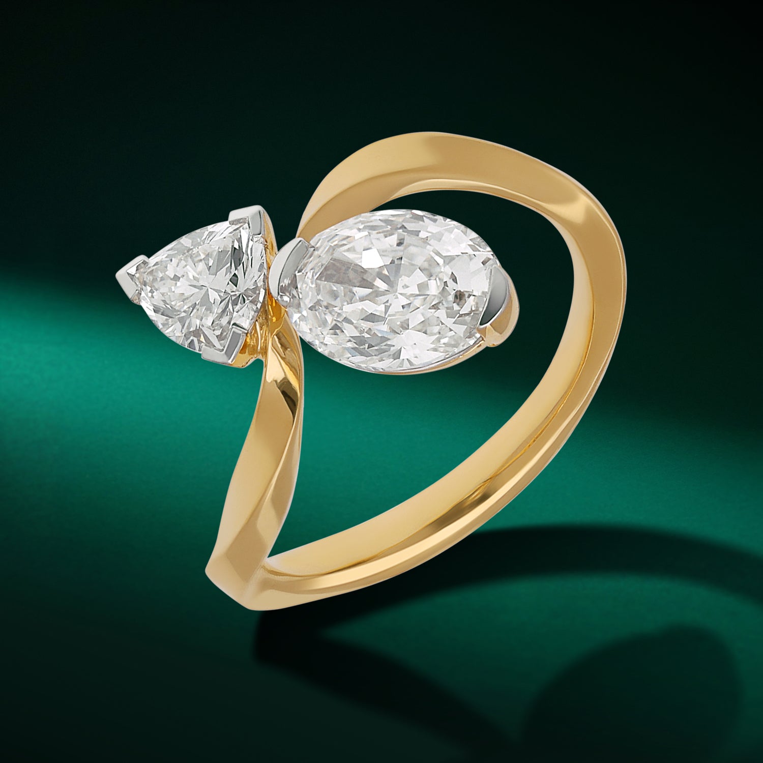 Contemporary Gold Wrap Ring with Roval and Trillion Step Cut Lab-Grown Diamonds | SKU : 0003761625