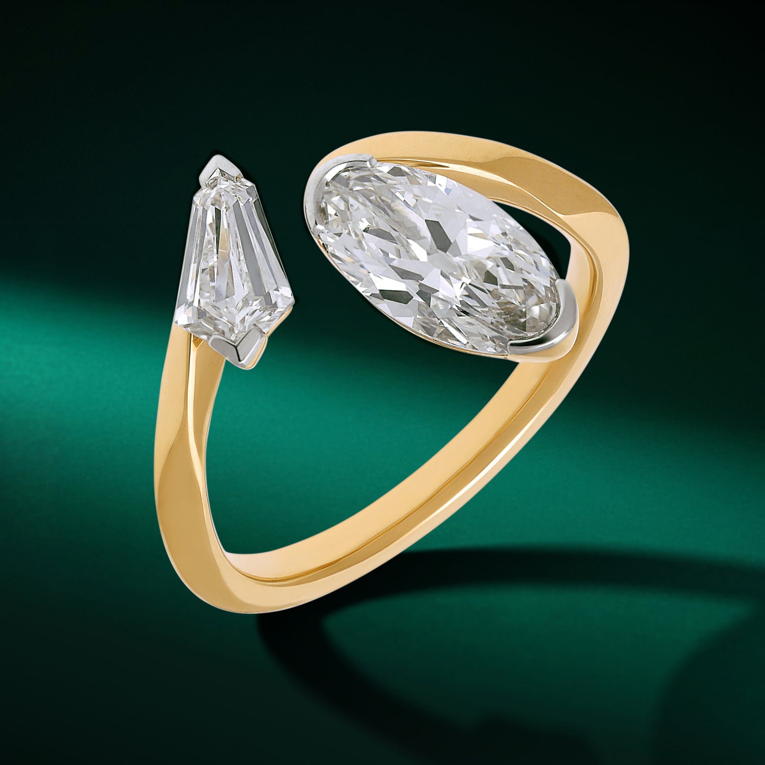 Gold Ring Set with Tie Narrow Pointed-Cut and Roval-Cut Lab-Grown Diamonds | SKU:0021923029