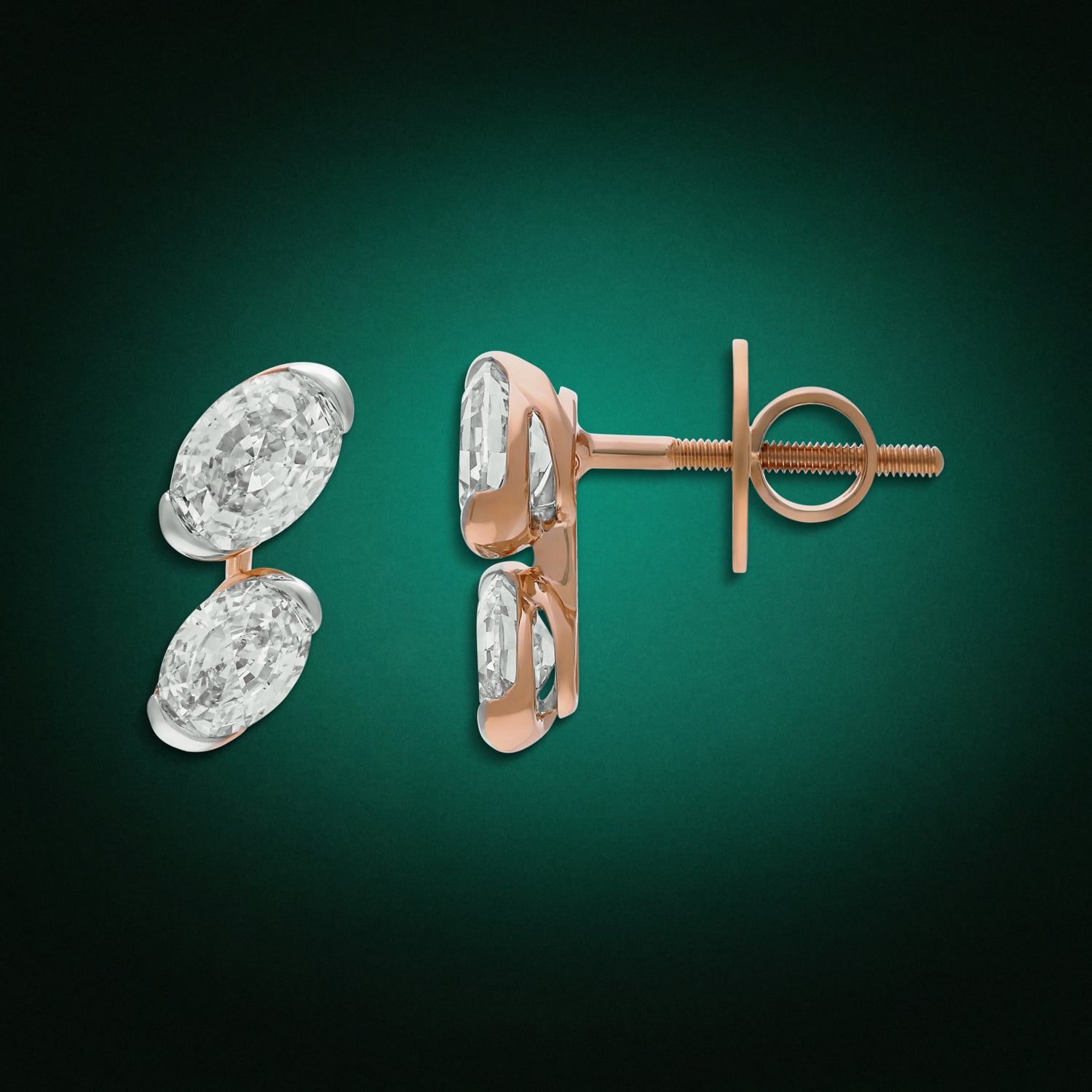 Double Oval Step-Cut Lab-Grown Diamond Rose Gold Stud Earrings | SKU : 0021920127