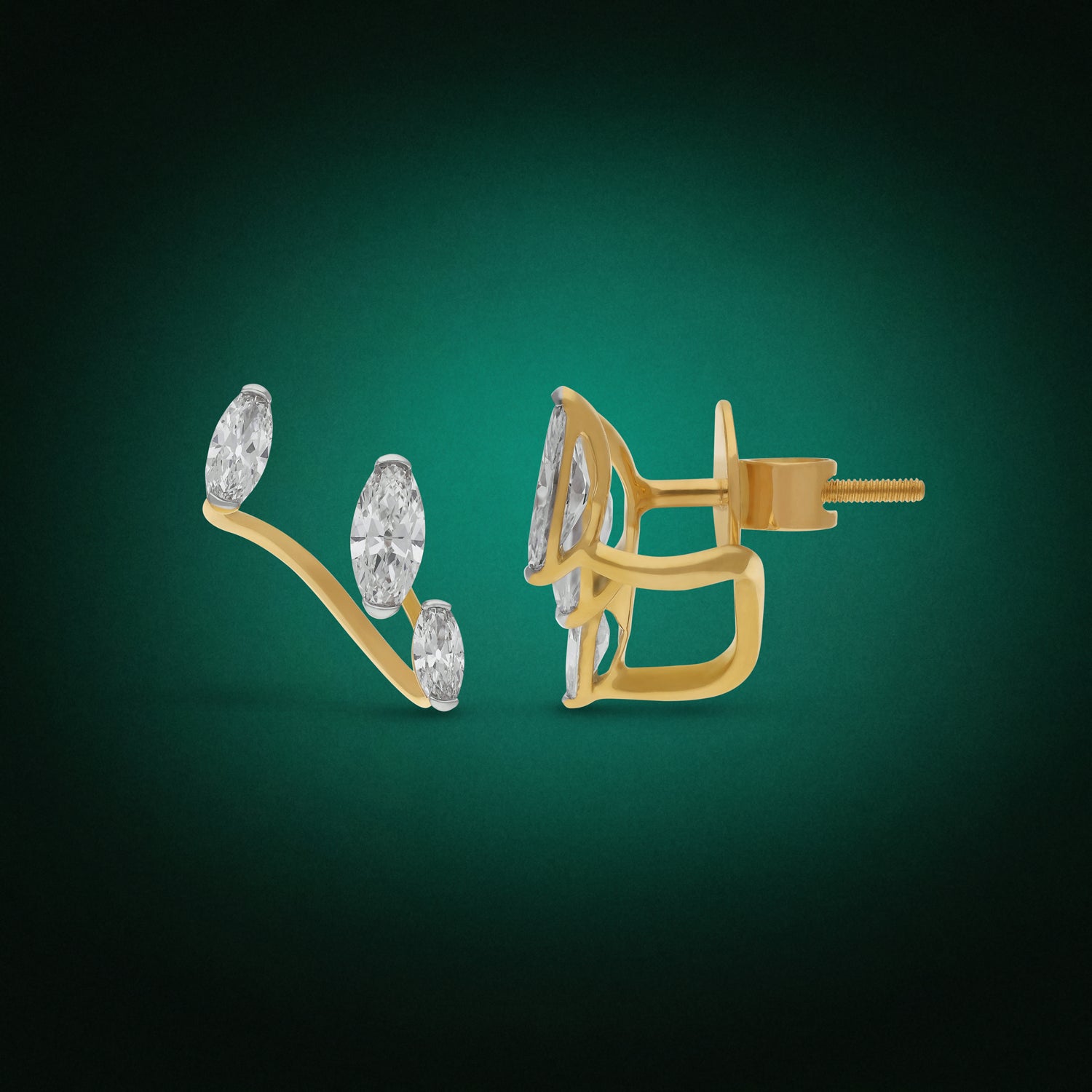 Gold Stud Earrings with Triple Roval Cut Lab-Grown Diamonds | SKU : 0021918124