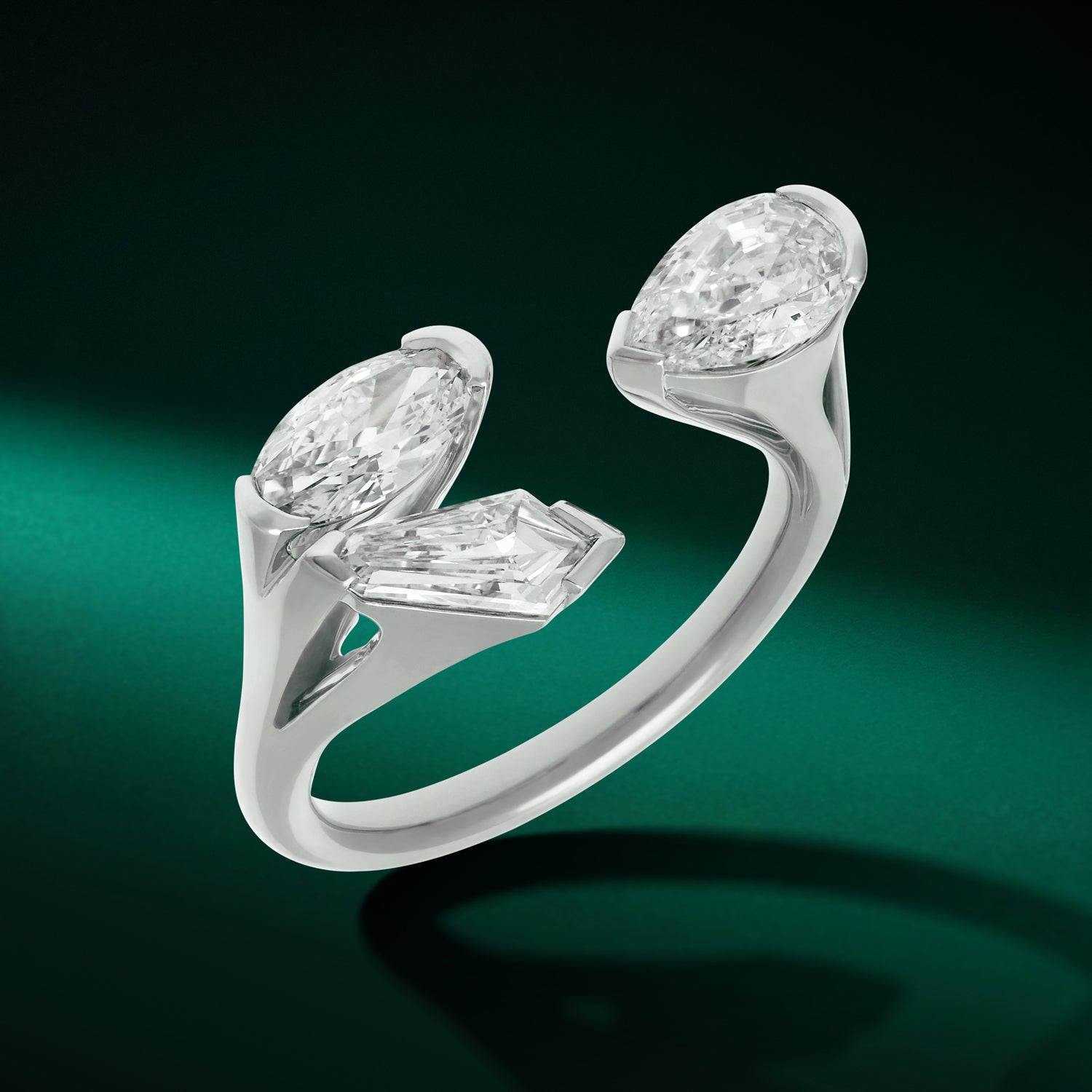 White Gold Ring with Oval, Pear, and Tie Cut Lab-Grown Diamonds | SKU : 0021963803