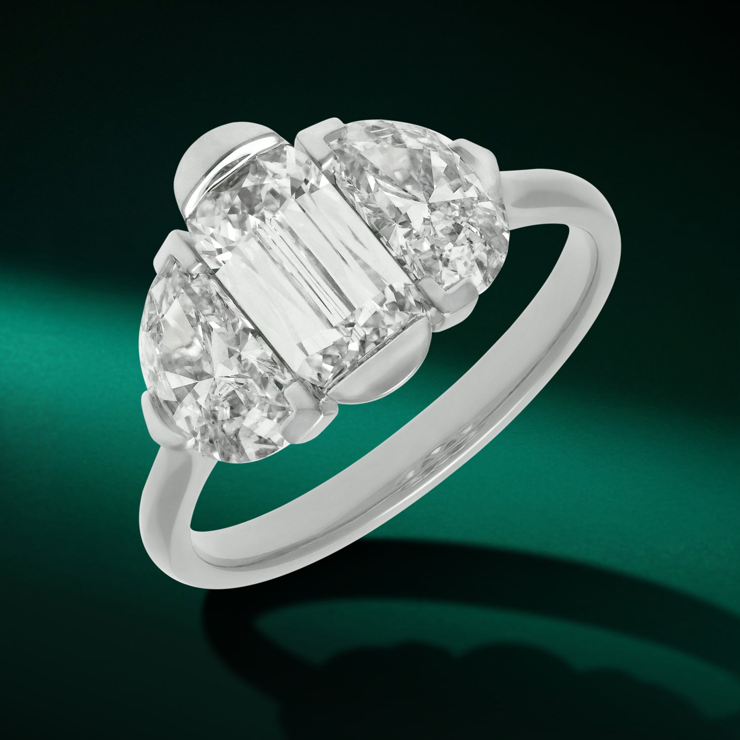 White Gold Ring with Half-Moon and Cushion Cut Lab-Grown Diamonds | SKU : 0021963797