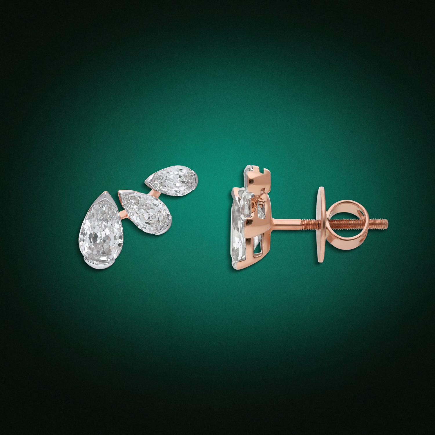 Rose Gold Triple Pear-Cut Lab-Grown Diamond Stud Earrings | SKU : 0021923388