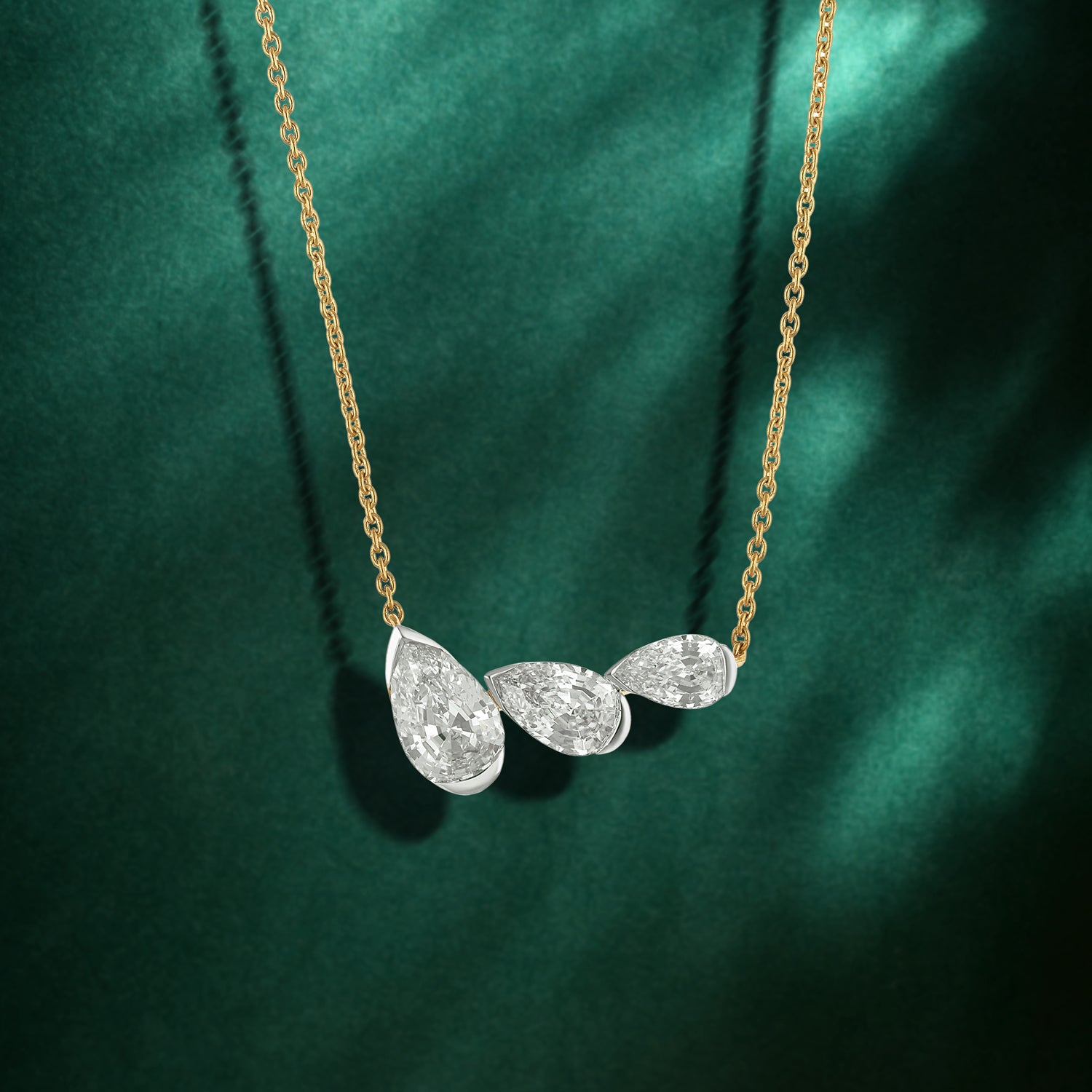 Pear-Cut Lab-Grown Diamond Cluster Pendant on Gold Chain | SKU : 0021916441