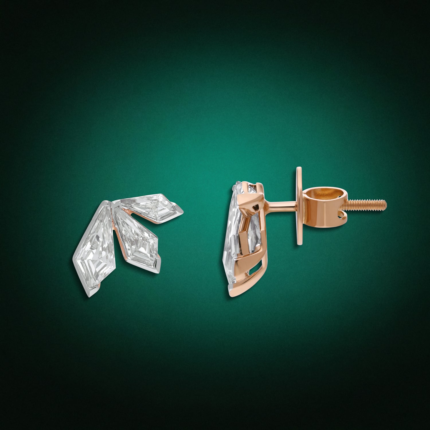 Geometric Tapered Kite-Cut Lab-Grown Diamond Earrings in Rose Gold | SKU : 0021920141