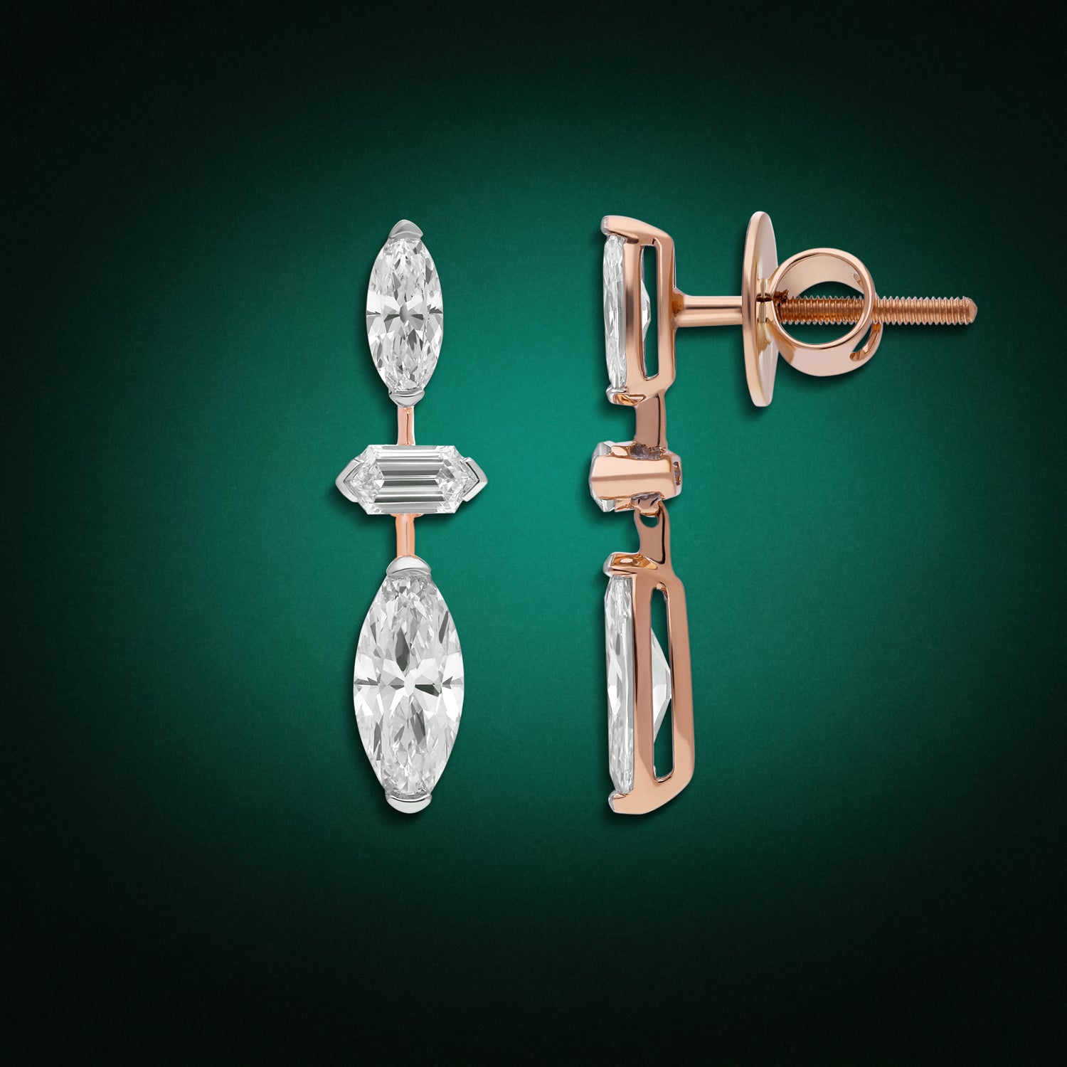Gold Tops Set with Hexagonal Baguette & Roval-Cut Lab-Grown Diamonds | SKU : 0003759646