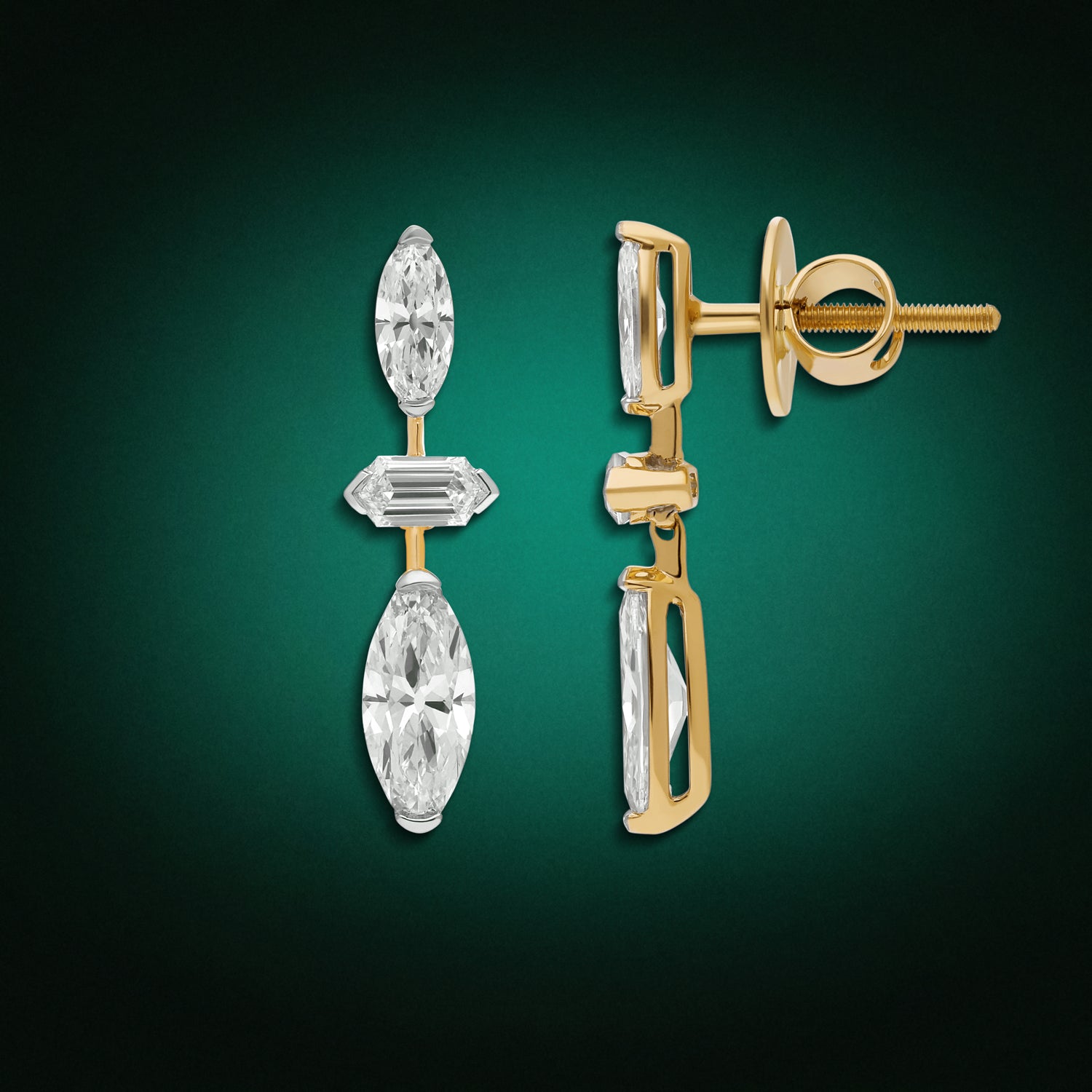 Hexagon and Roval-Cut Lab-Grown Diamond Gold Drop Earrings | SKU : 0021918001