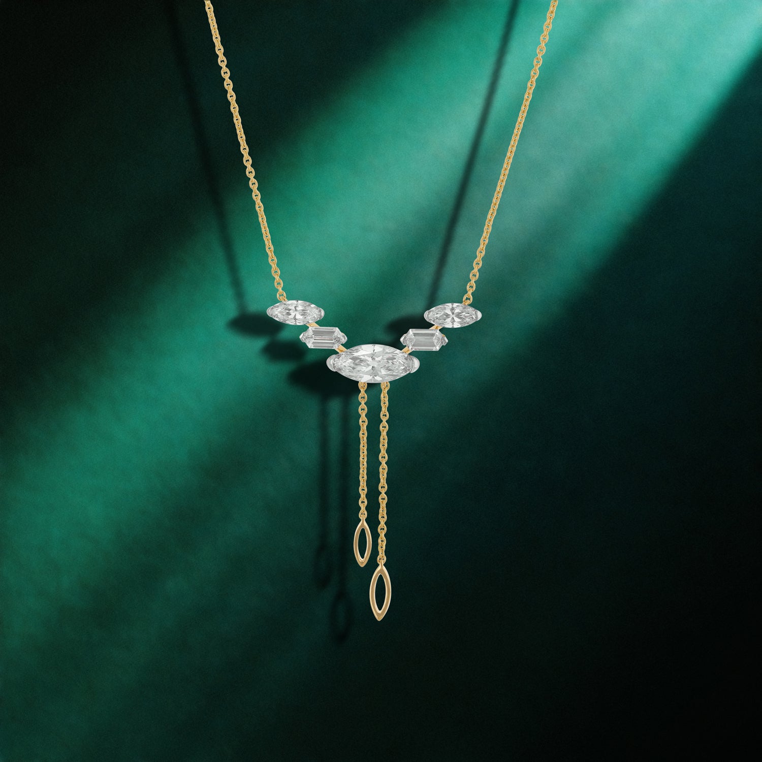 Hexagon and Moval-Cut Lab-Grown Diamond Gold Drop Necklace | SKU : 0021917998