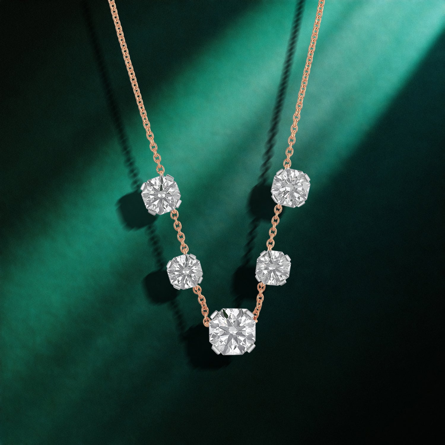 Floating Octagon-Cut Lab-Grown Diamond Necklace in Rose Gold | SKU : 0021920158