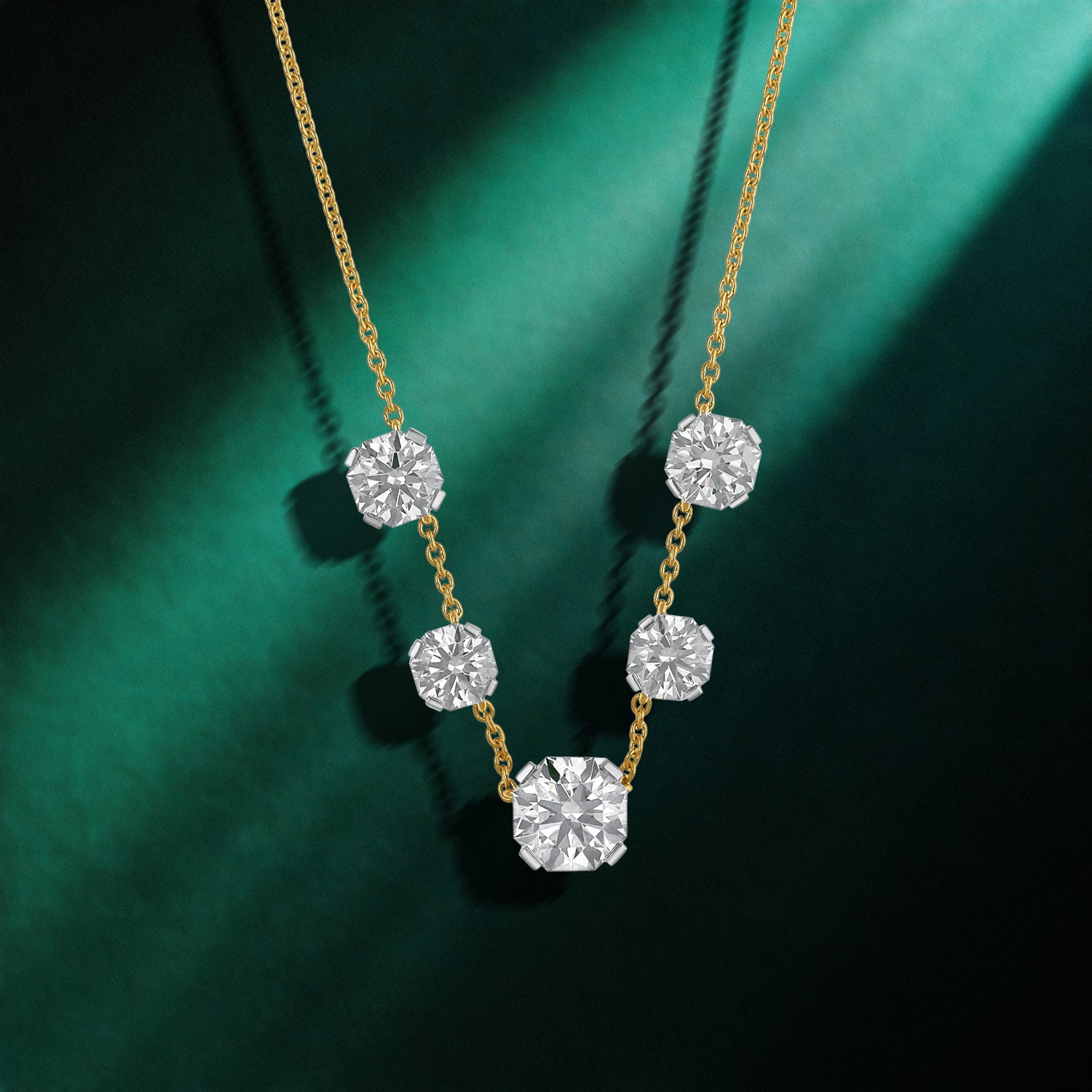Gold Chain Pendant Set with Octagon Cut Lab-Grown Diamonds | SKU : 0003767221