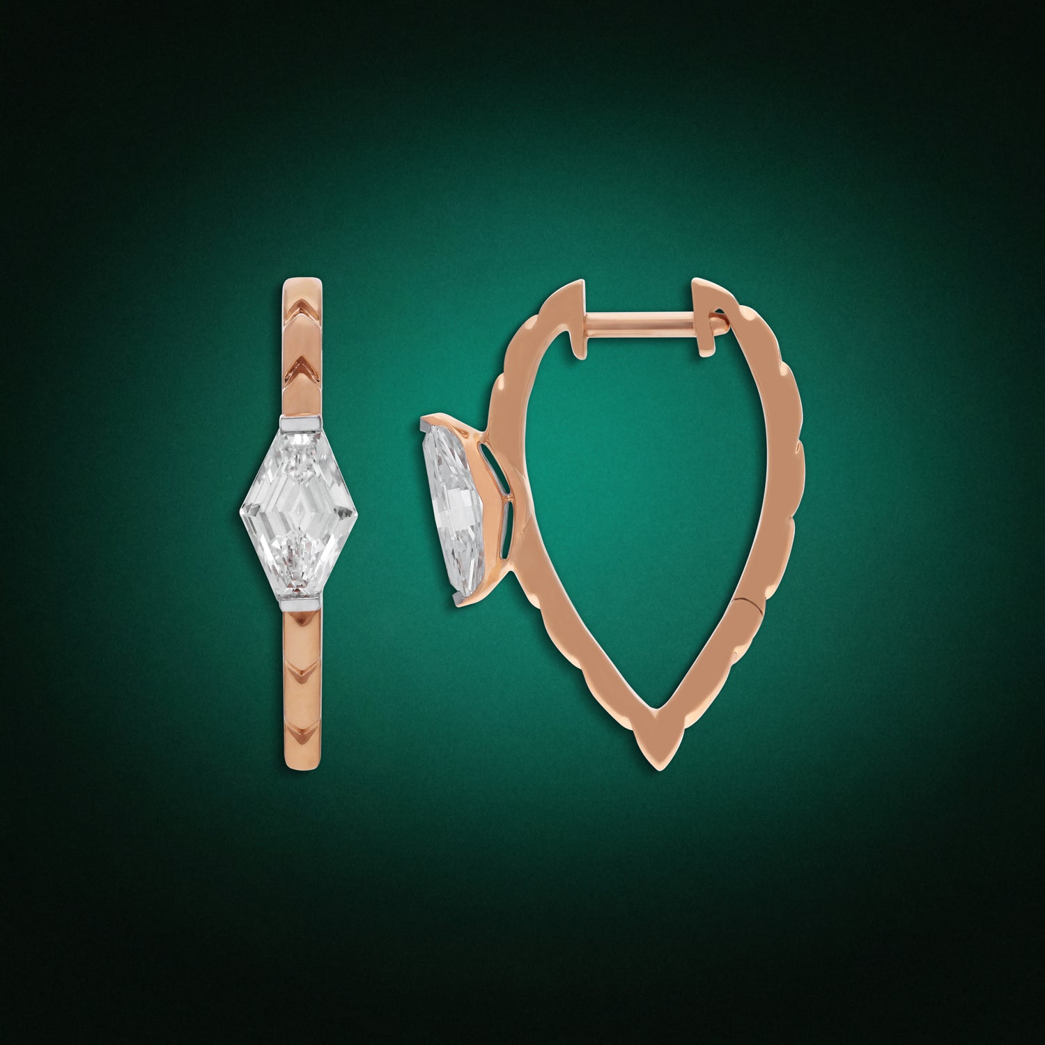 Rose Gold Chevron Hoop Earrings with Hexagonal Lab-Grown Diamond | SKU : 0021923395