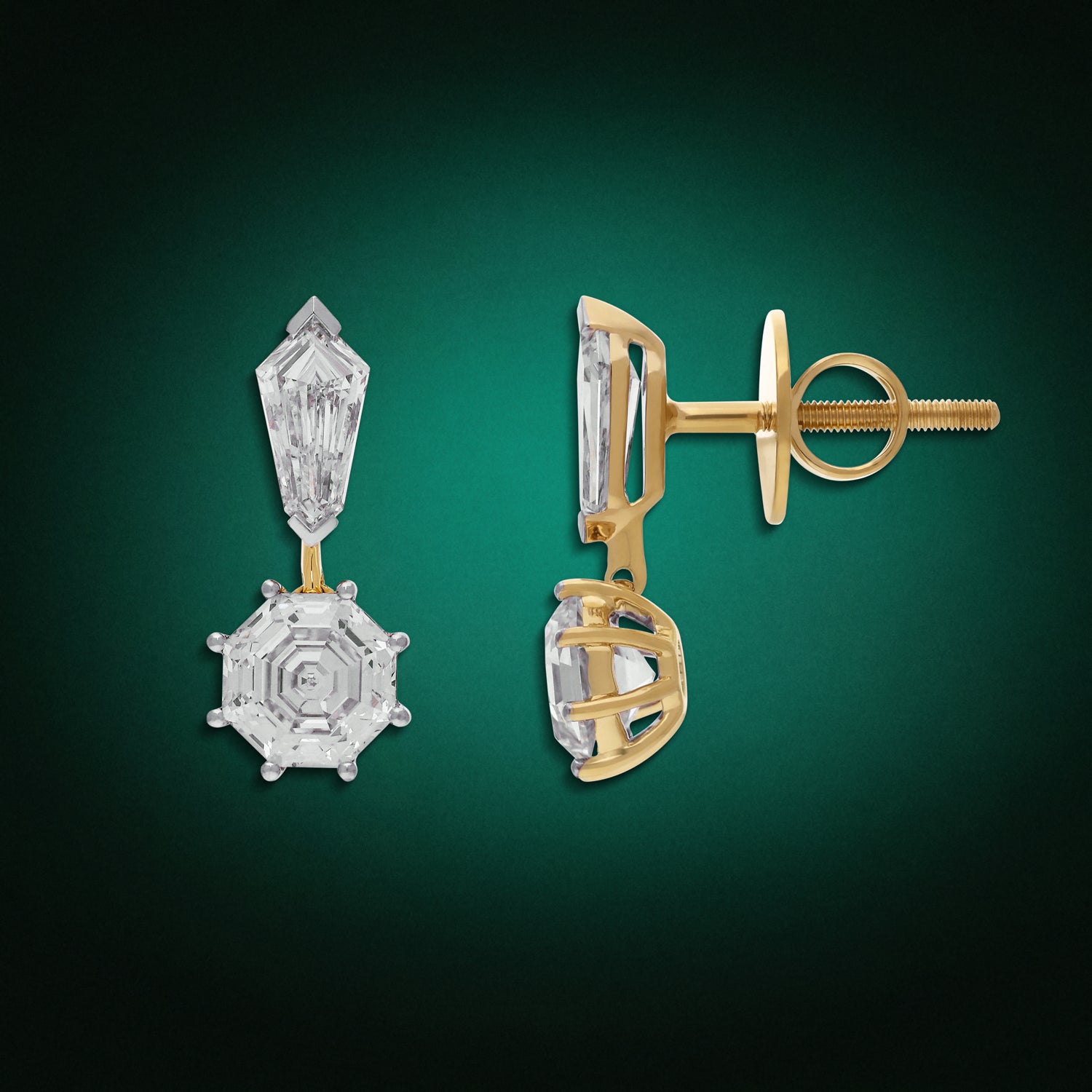 Tie Narrow Pointed & Octagon Step-Cut Lab-Grown Diamond Drop Earrings in Yellow Gold | SKU : 0021918056