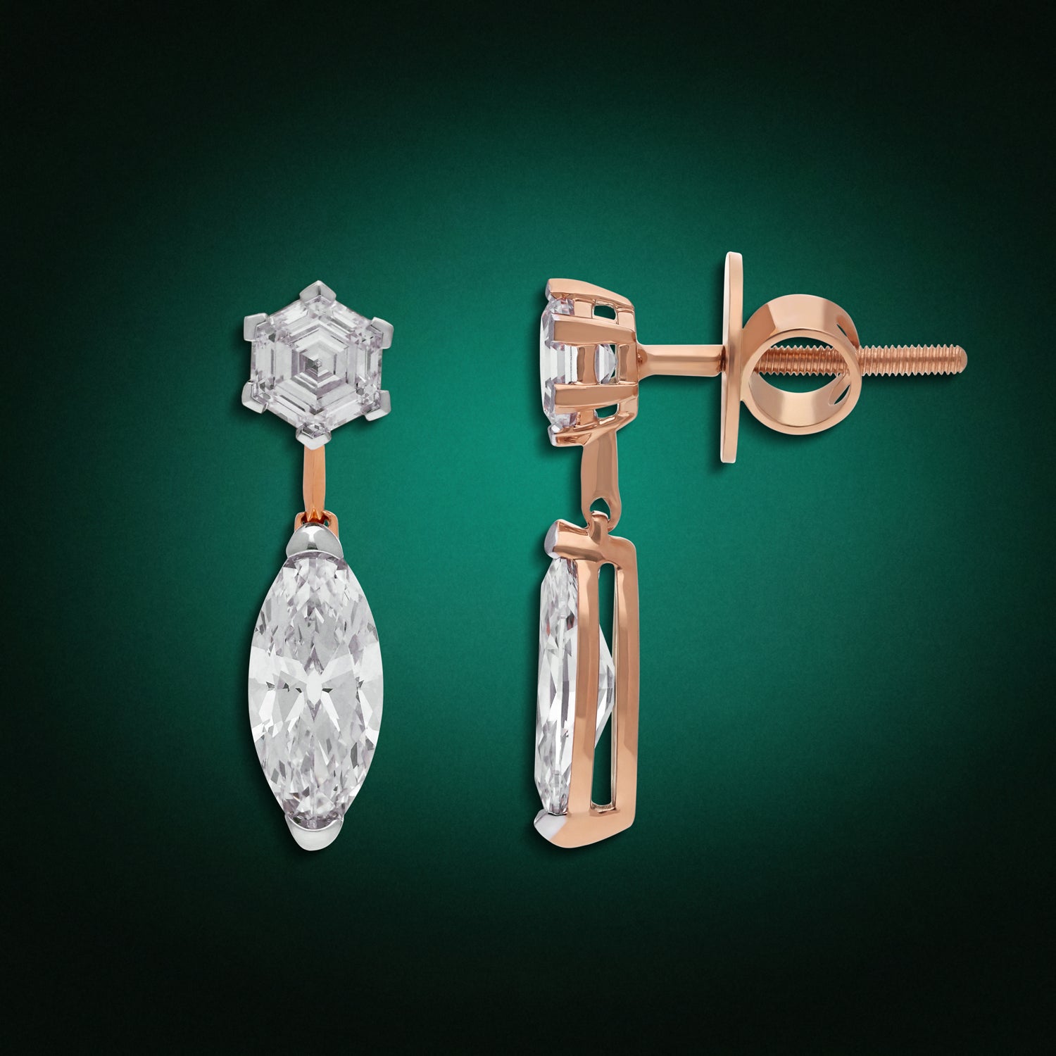 Gold Tops Set with Roval and Hexagonal Step-Cut Lab-Grown Diamonds | SKU : 0003767238