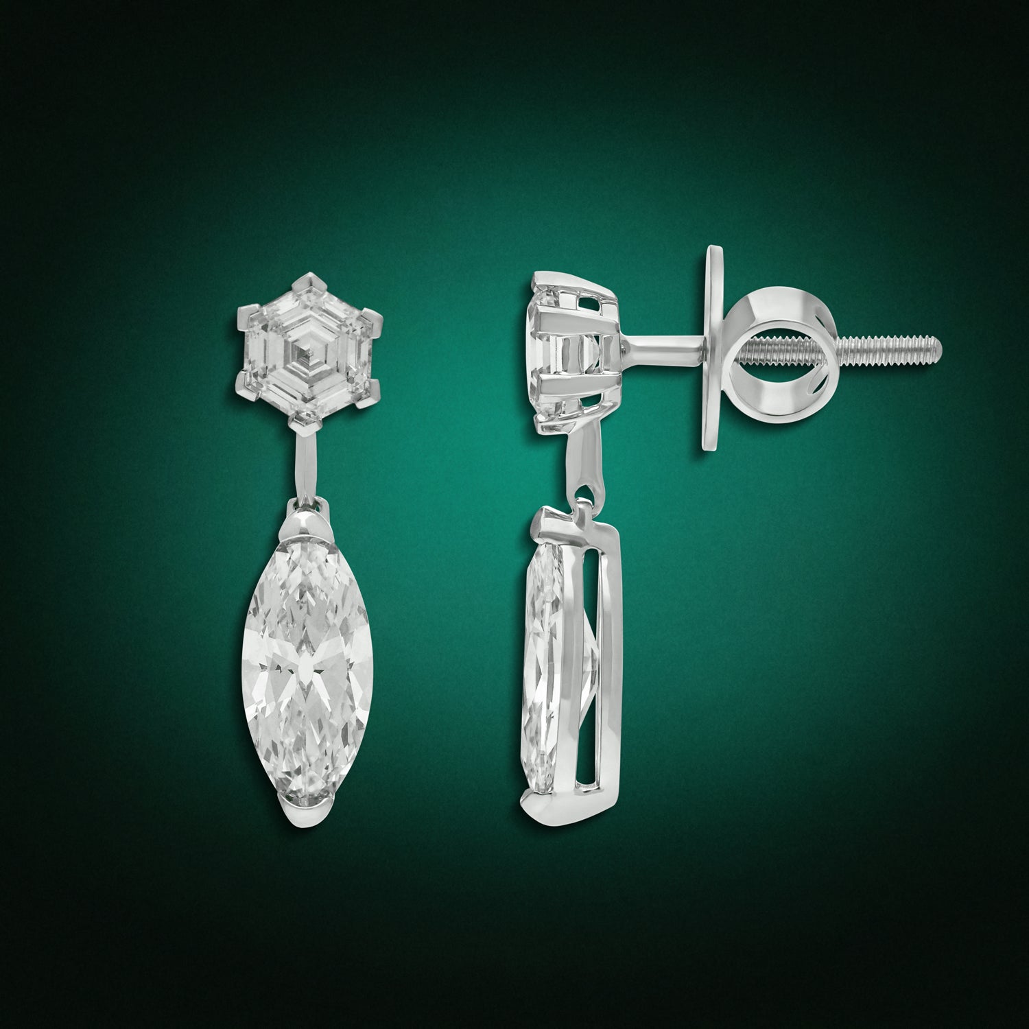 Radiance Duo Gold Drop Earrings with Hexagon & Oval Lab-Grown Diamonds | SKU : 0021953880