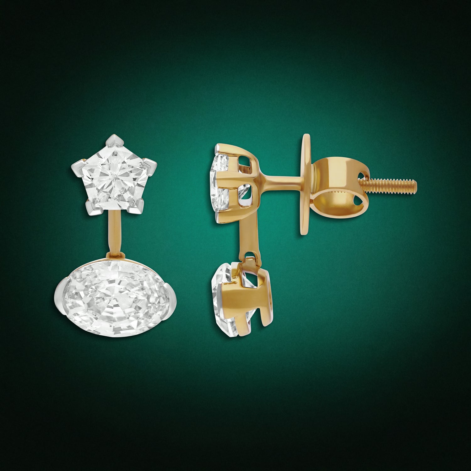 Pentagon & Oval Step Lab-Grown Diamond Drop Earrings in Yellow Gold | SKU : 0021918070