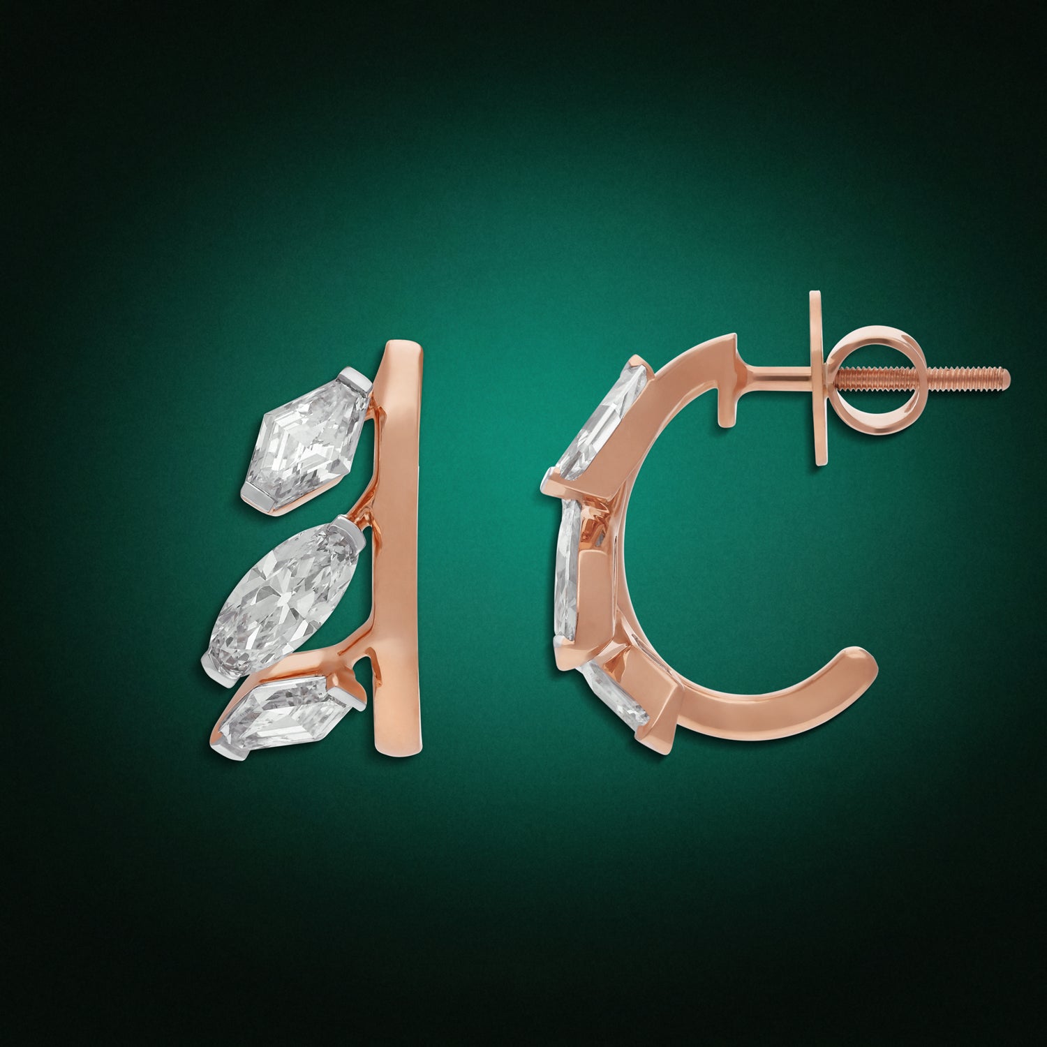 Rose Gold Hoop Earrings with Lozenge Blunt and Roval-Cut Lab-Grown Diamonds | SKU : 0003761595