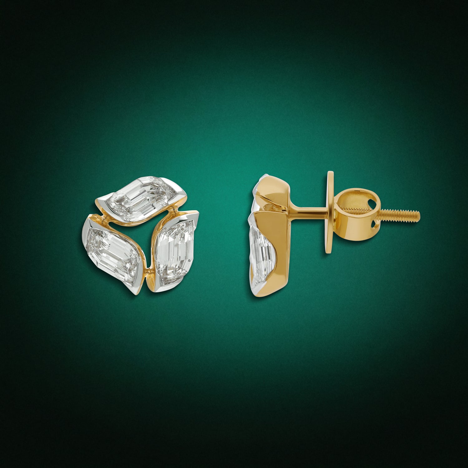 Tapered Flame-Cut Lab-Grown Diamond Gold Stud Earrings | SKU : 0021918100