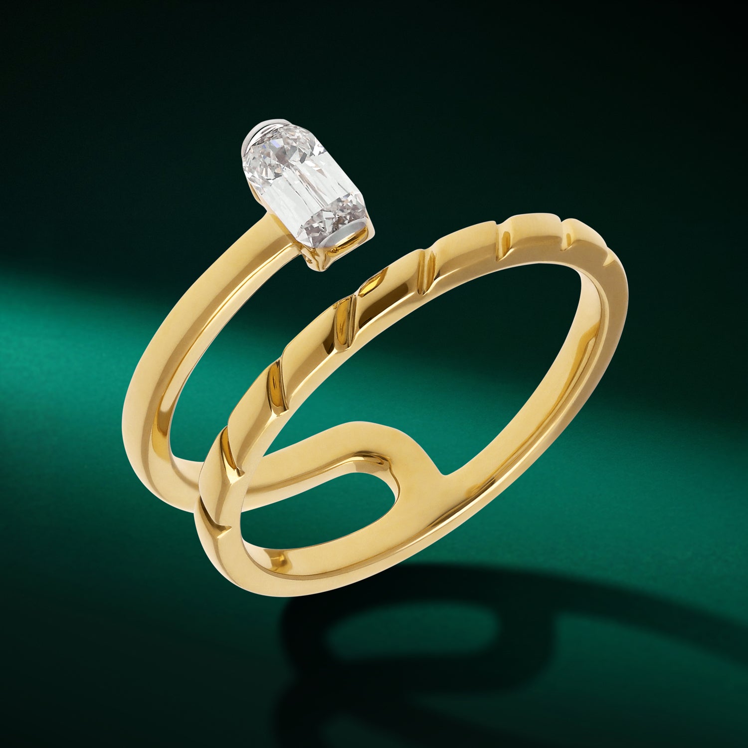 Gold Ring Set with Elongated Cushion-Cut Lab-Grown Diamond | SKU:0021922978