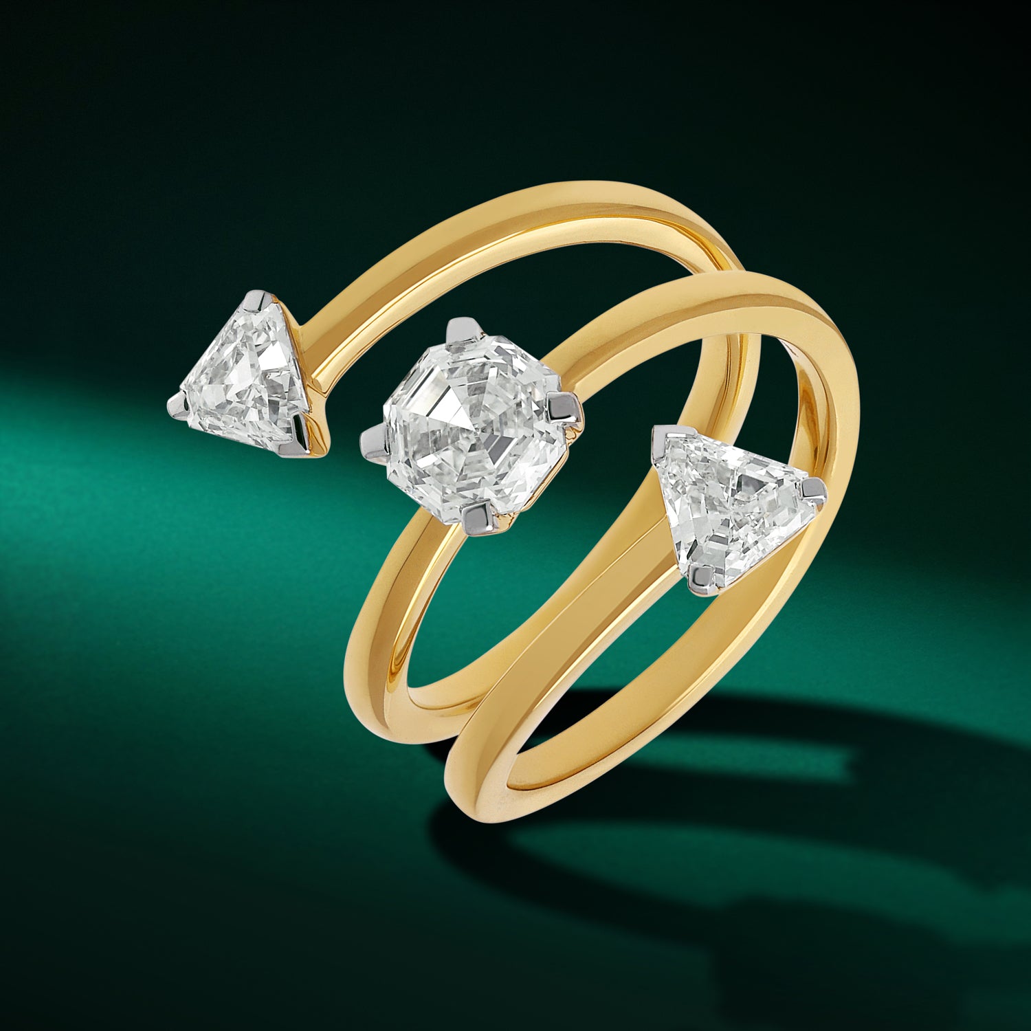 Lab-Grown Octagon and Shield-Cut Diamond Spiral Ring in Yellow Gold Finish | SKU : 0003767924