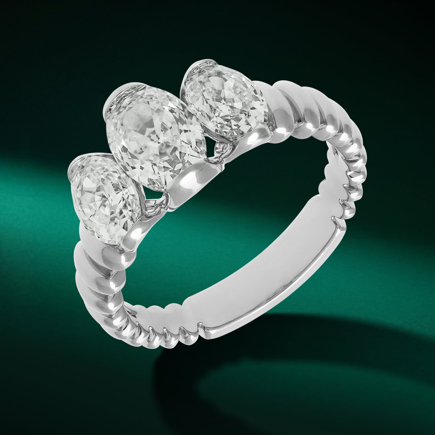 Triple Oval Cut White Gold Lab-Grown Diamond Ring | SKU : 0021966262