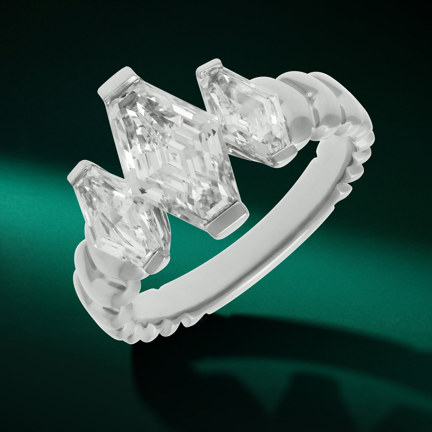 White Gold Ring with Triple Lozenge Cut Lab-Grown Diamonds | SKU : 0021963780