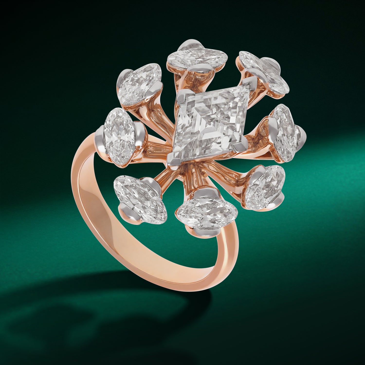Rose Gold Lozenge Pointed and Roval-Cut Lab-Grown Diamond Cocktail Ring | SKU : 0021923166