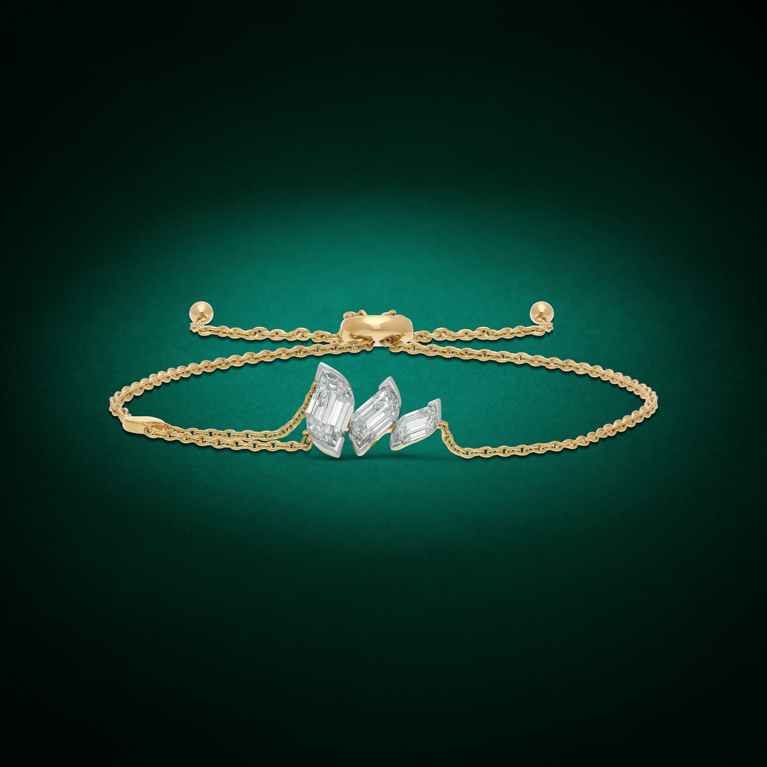 Yellow Gold Chain Bracelet with Tapered Flame-Cut Lab-Grown Diamonds | SKU : 0021924026