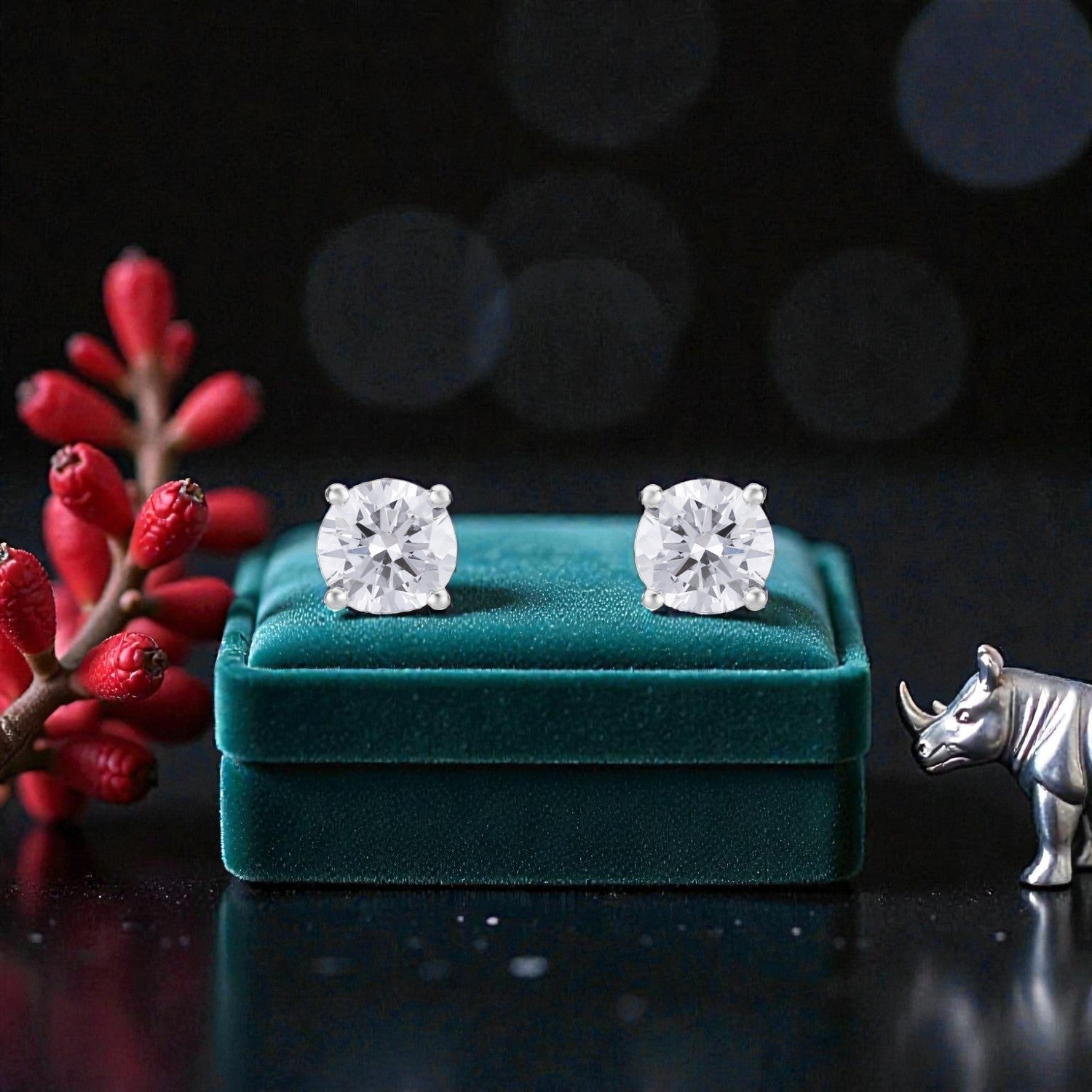 Lab Grown 1.08 Carat Round Brilliant Diamond Stud Earrings in 18 Karat White Gold | SKU : 0005096138