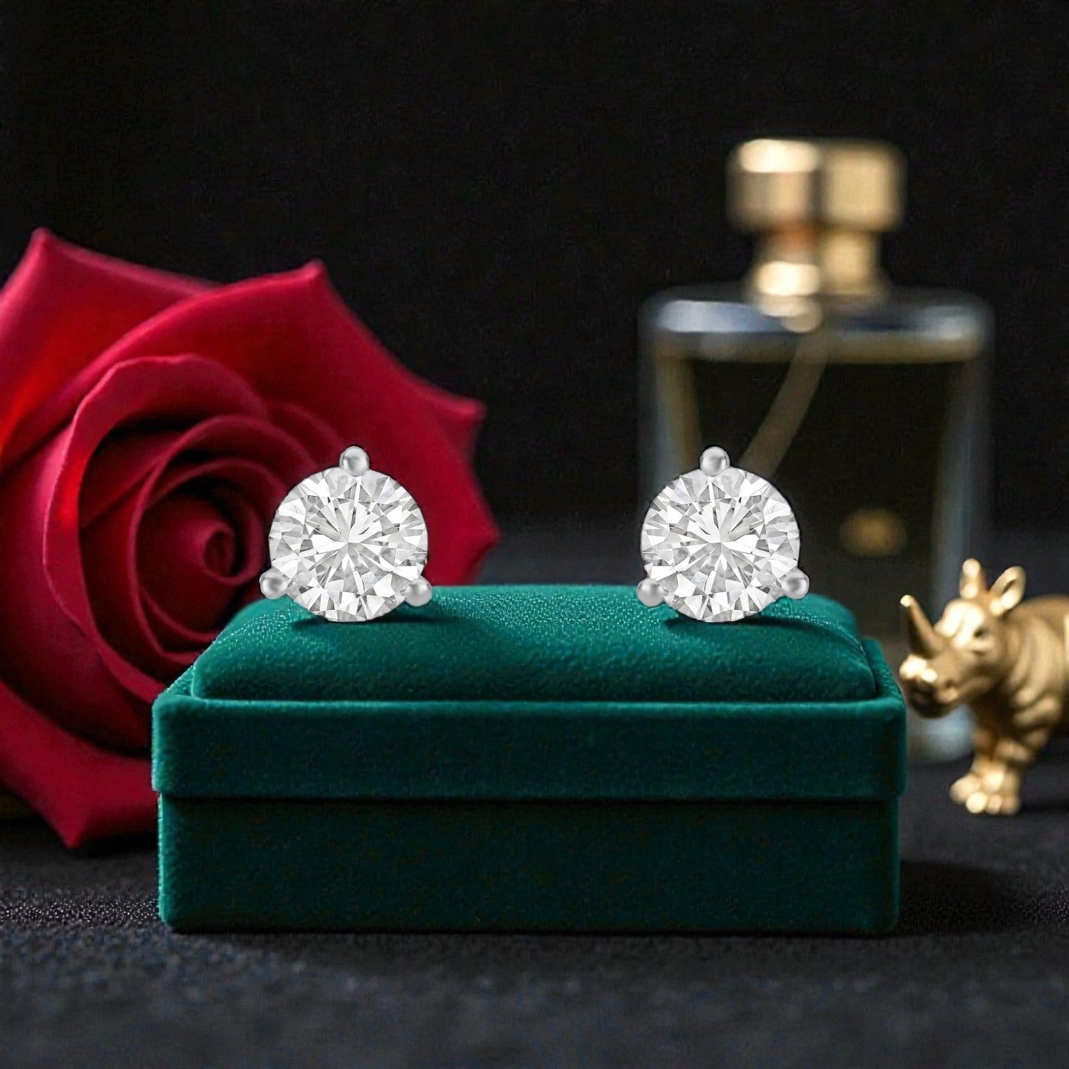 Lab Grown 1.53 Carat Round Brilliant Diamond Stud Earrings in 18 Karat Rose Gold | SKU : 0005096749