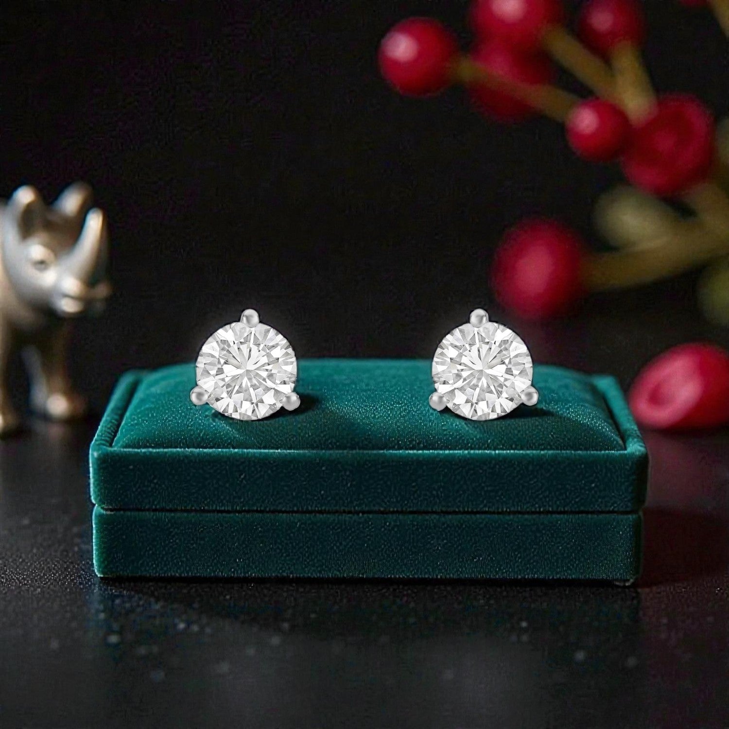 Lab Grown 1.55 Carat Round Brilliant Diamond Stud Earrings in 18 Karat White Gold | SKU : 0005096756
