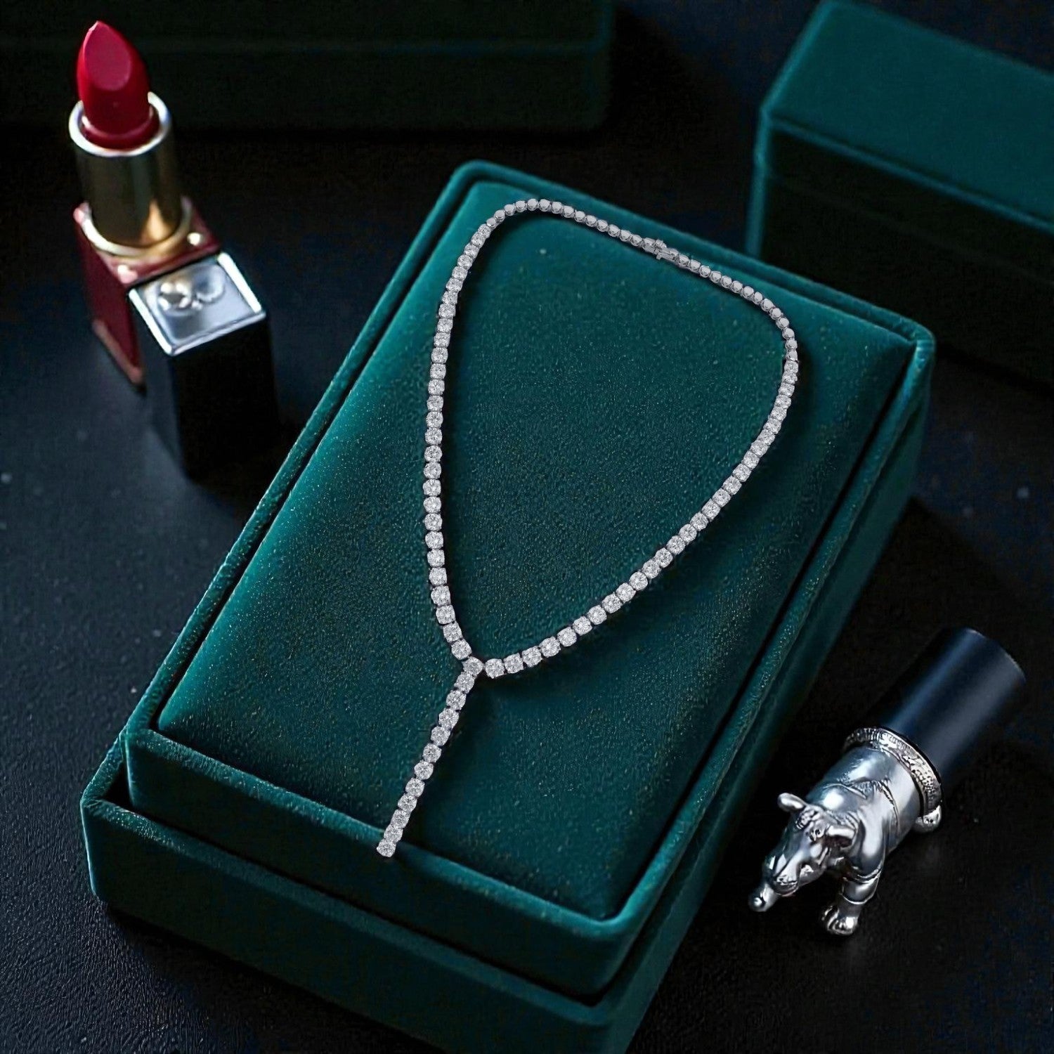 Lab Grown 38.53 Carat Round Brilliant Diamond Y Necklace in 18 Karat White Gold | SKU : 0005099764