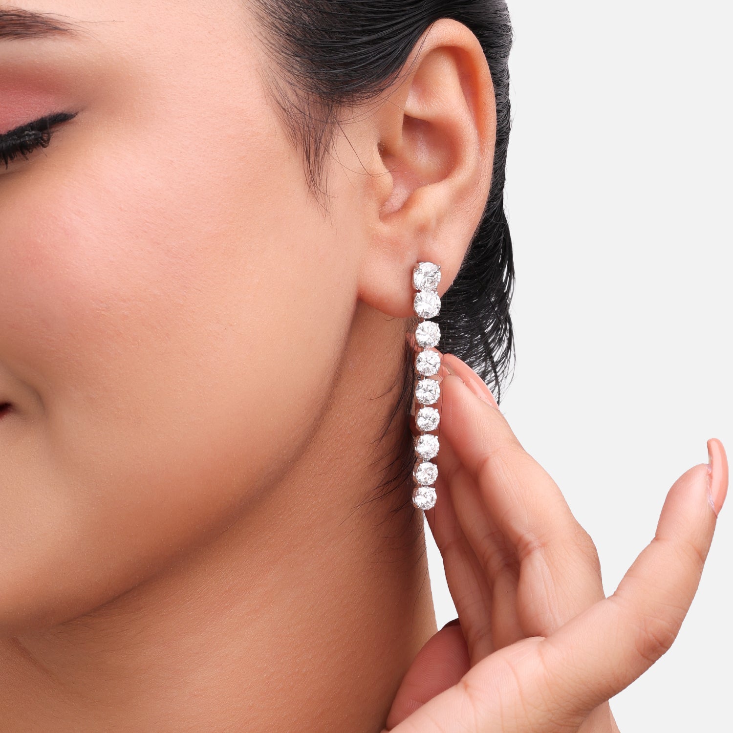 Lab Grown 9.28 Carat Round Brilliant Diamond Drop Earrings in 18 Karat White Gold | SKU | 0005099771
