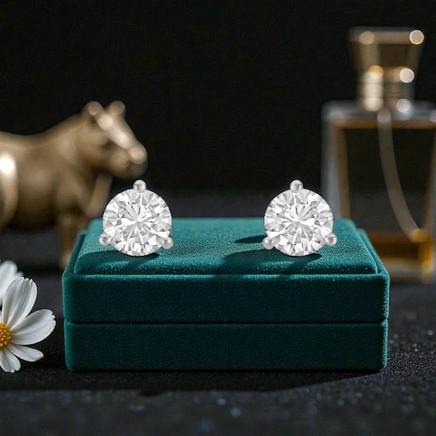 Lab Grown 1.56 Carat Round Brilliant Diamond Stud Earrings in 18 Karat Rose Gold | SKU : 0005103874