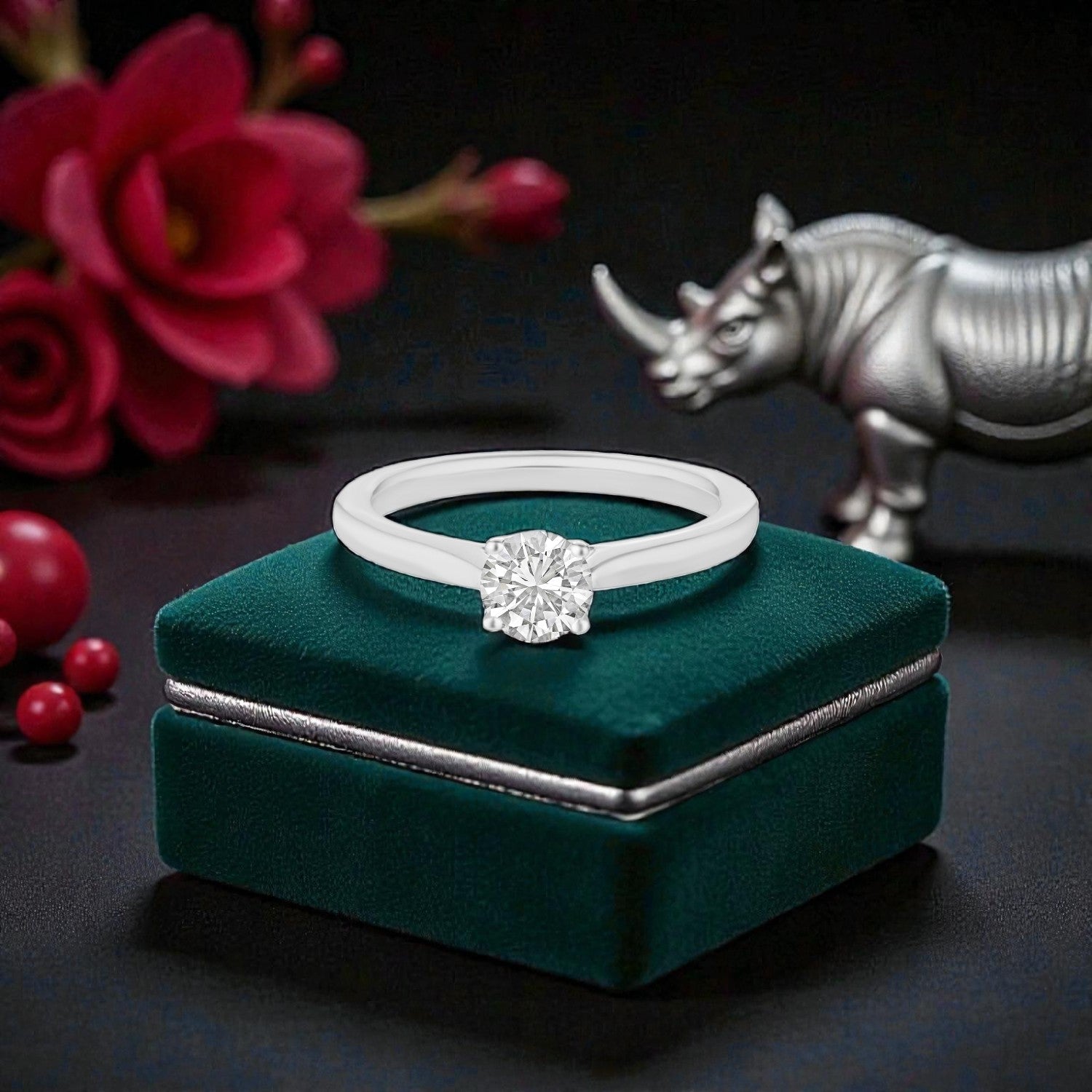 Lab Grown 0.54 Carat Round Brilliant Diamond Solitaire Ring in 18 Karat White Gold | SKU : 0005103881