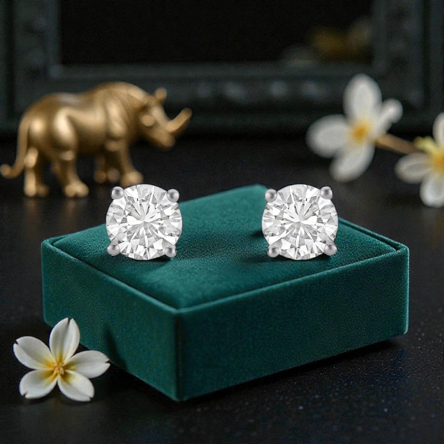 Lab Grown 2.05 Carat Round Brilliant Diamond Stud Earrings in 18 Karat Rose Gold | SKU : 0005113347