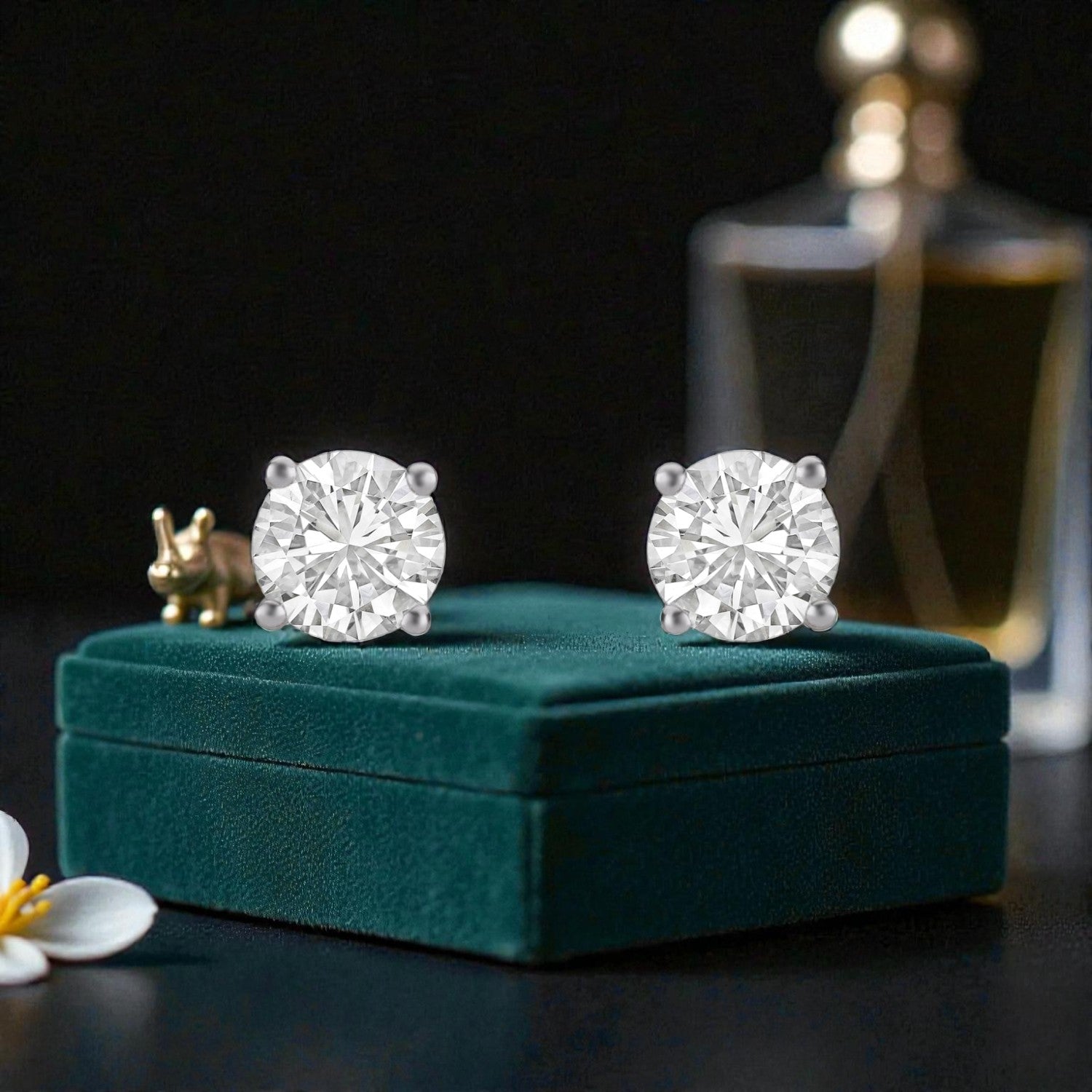 Lab Grown 2.05 Carat Round Brilliant Diamond Stud Earrings in 18 Karat Rose Gold | SKU : 0005113354